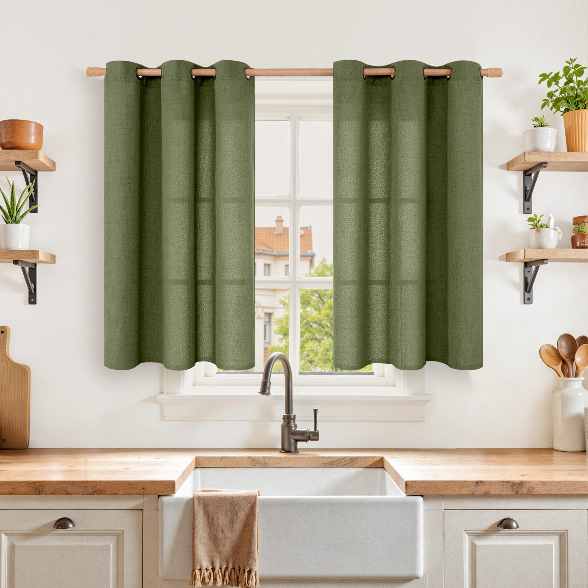 YoungsTex Linen Semi Sheer Curtains 63 Inch Length 2 Panels for Living Room - Light Filtering Drapes with Bronze Grommet Beige Window Treatments for Country Office Bedroom, 52 X 63 Inch
