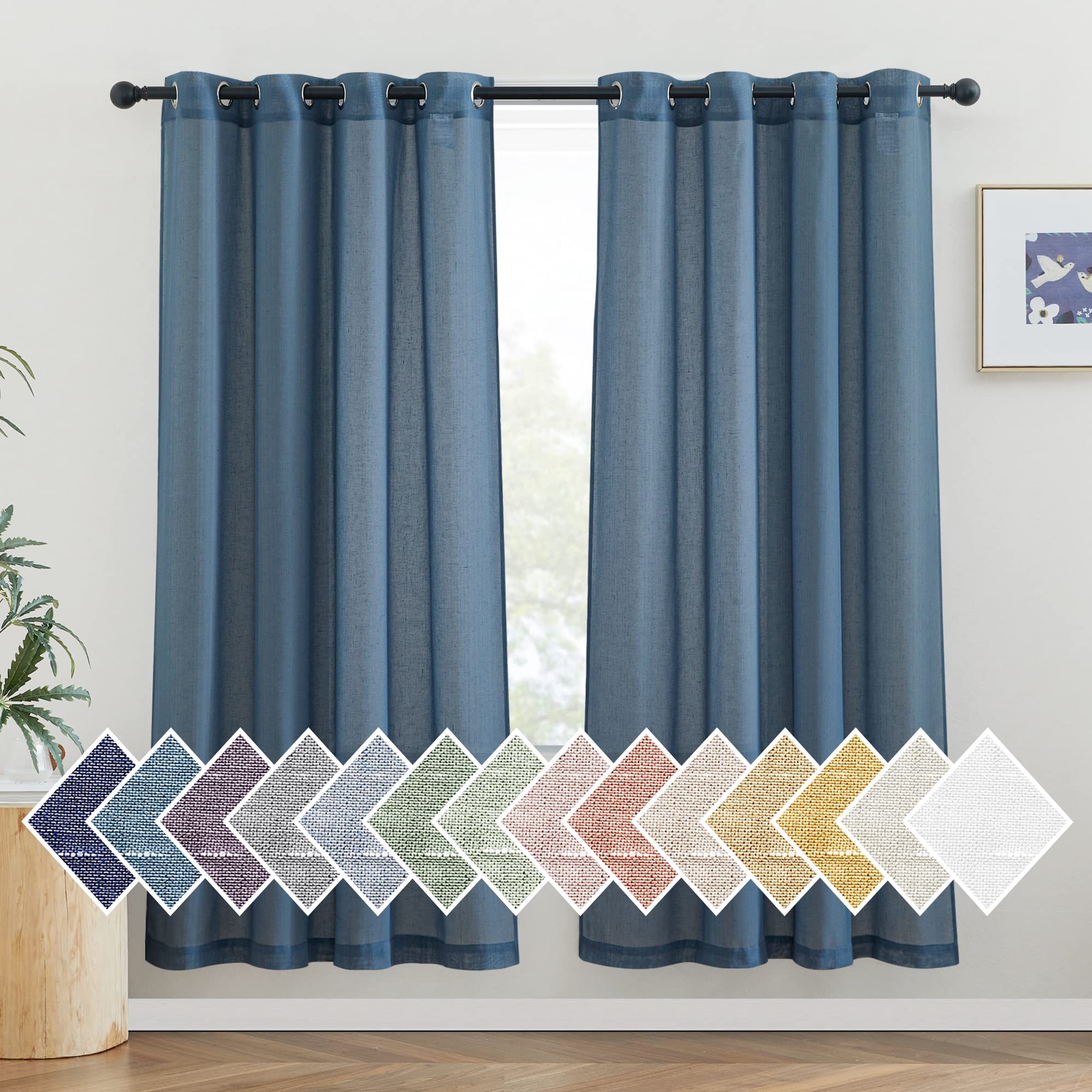 NICETOWN Semi Sheer Linen Curtains for Bedroom 84 inches Long, Grommet Privacy Vertical Farmhouse Window with Light Filtering for Living Room, Natural, W52 x L84, 2 Pieces