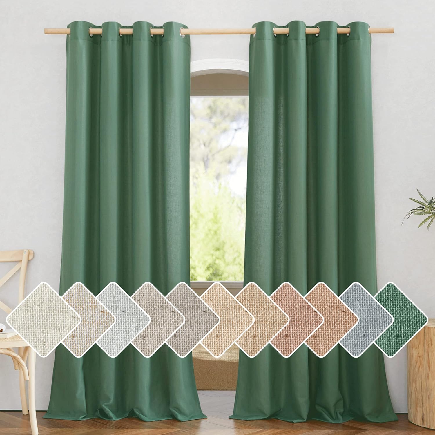 NICETOWN Natural Linen Curtains 84 inch Long 2 Panels Set, Grommet Top Thick Linen Burlap Semi Sheer Vertical Drapes Privacy Assured with Light Filtering for Bedroom/Living Room, W55 x L84