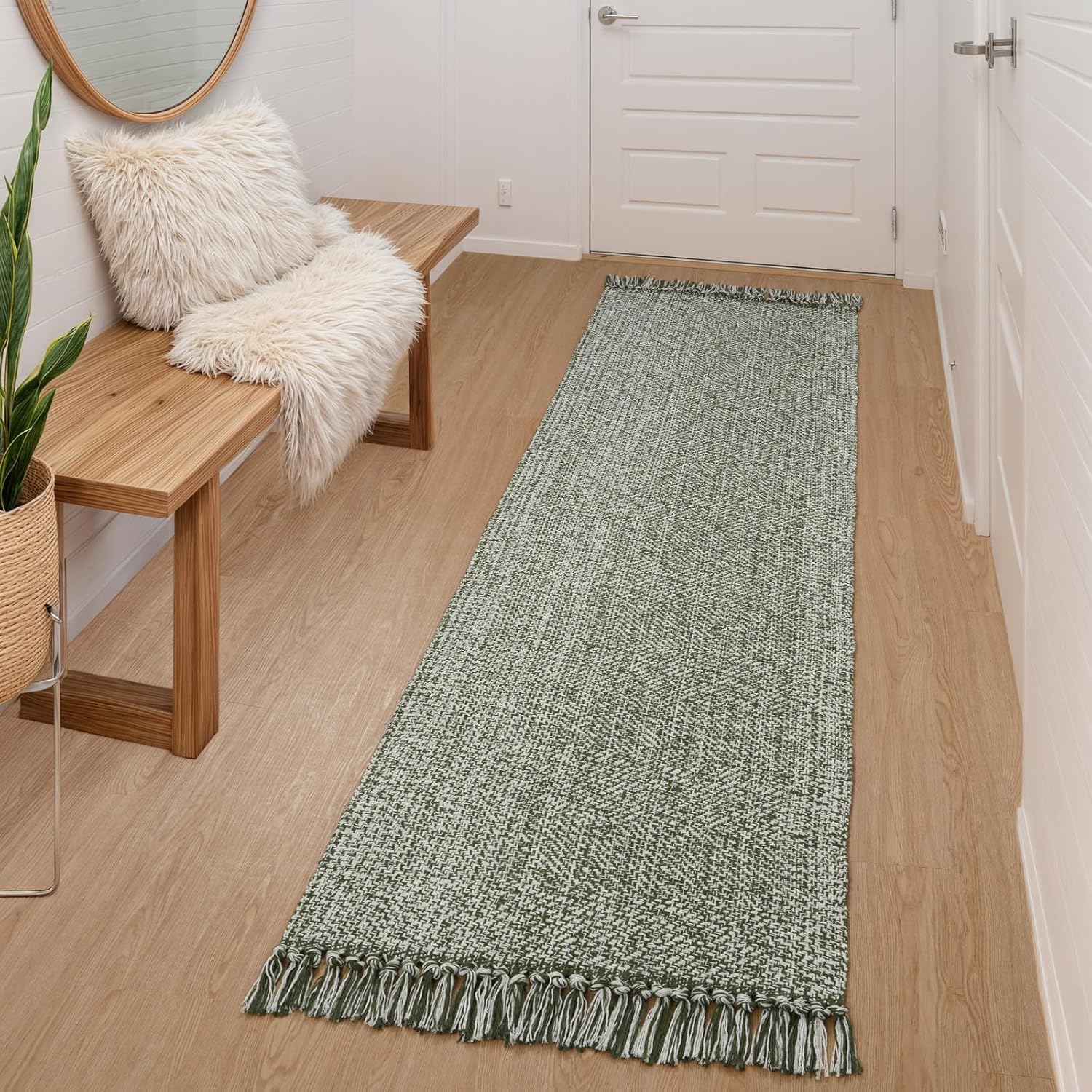 Collive 4x6 Area Rug, Natural/Black Woven Cotton Washable Modern Bedroom Rugs, Boho Dining Room Door Rug Carpet with Tassel for Living Room Nursery Room Office, Outdoor Rug for Patio Hallway Decor