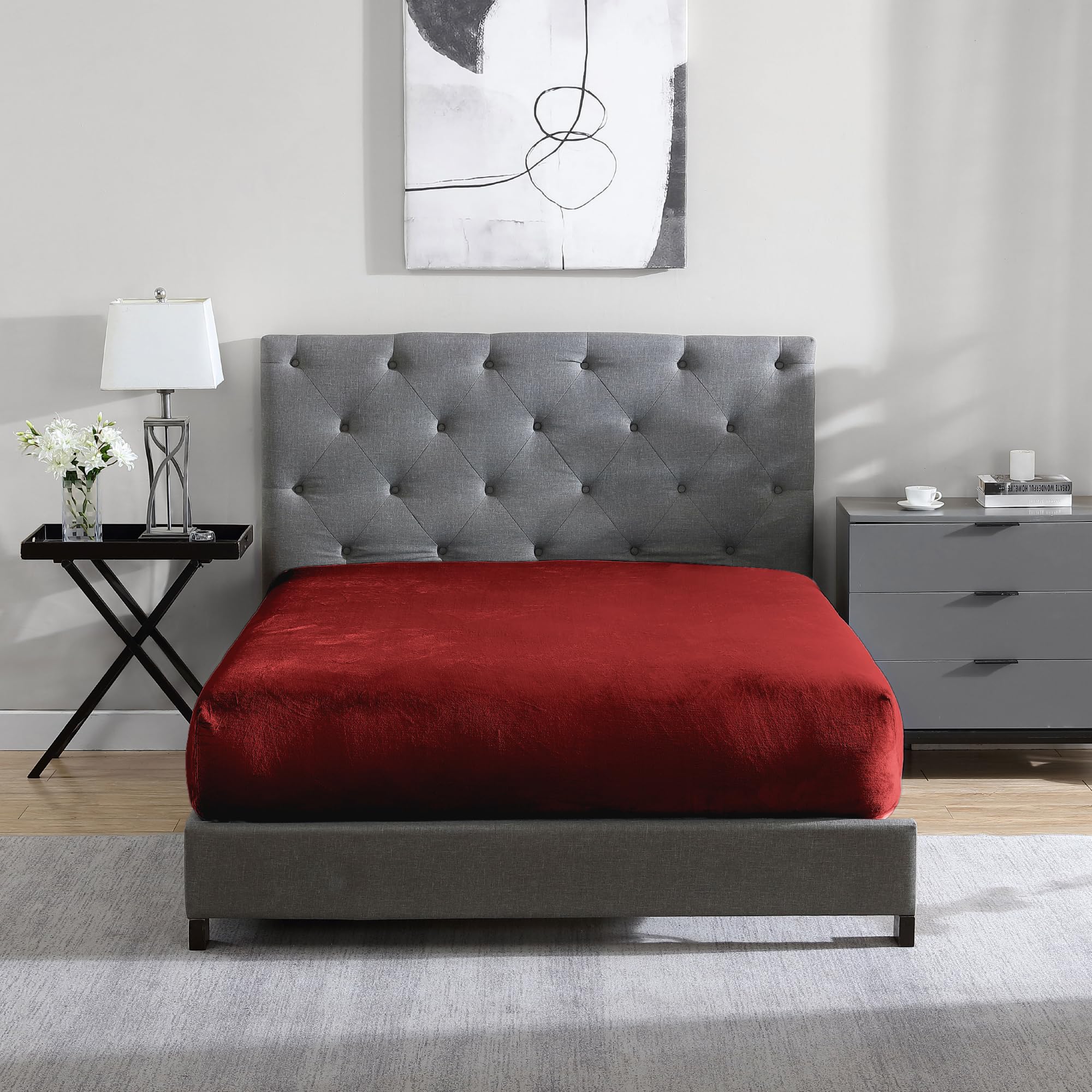 Cathay Home Queen Plush Fur Fitted Sheet - Ultra Soft & Thick Plush Fur - All Season Cozy Warmth - 12" Deep Pocket Fitted Sheet Only (Queen, Grey)