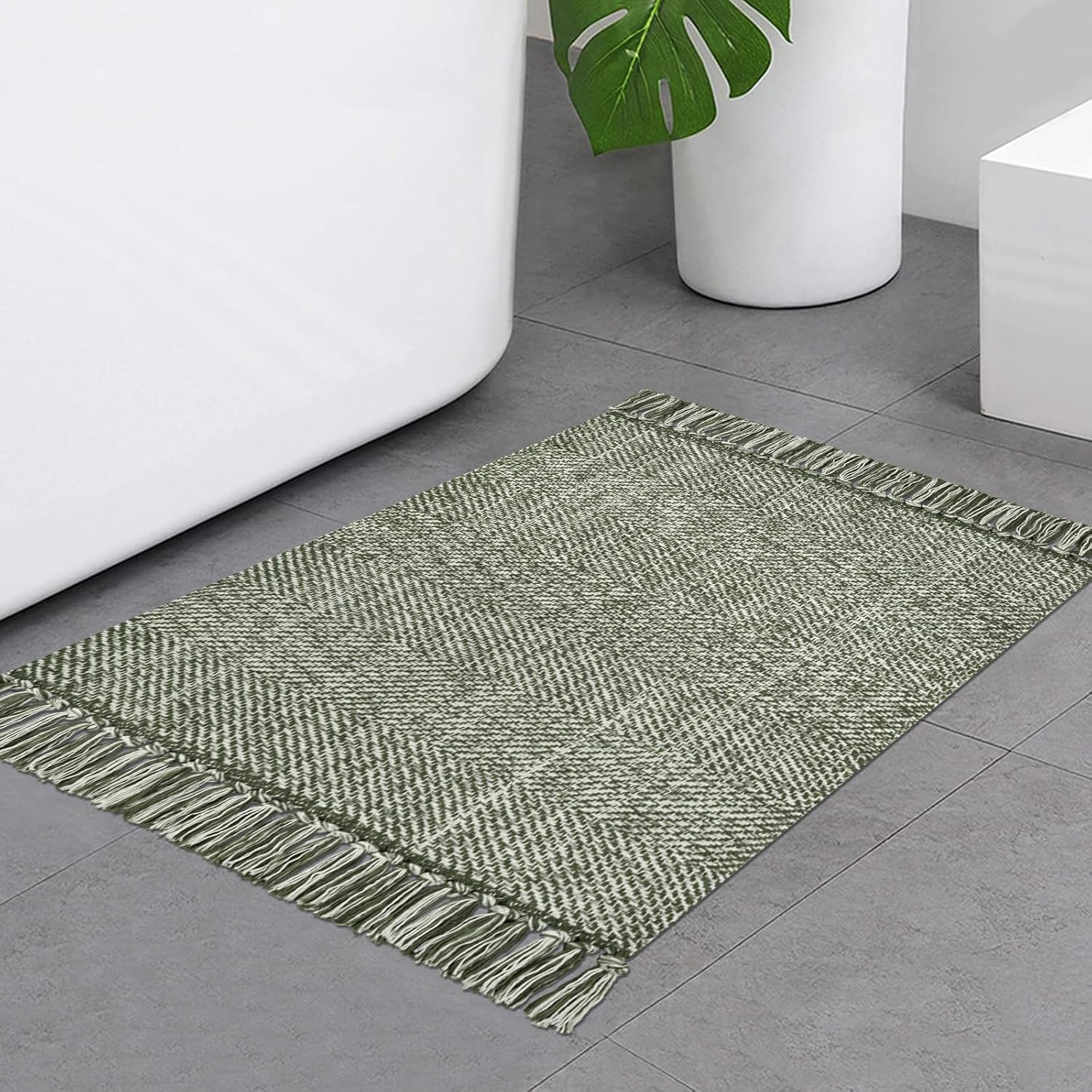 Collive 4x6 Area Rug, Natural/Black Woven Cotton Washable Modern Bedroom Rugs, Boho Dining Room Door Rug Carpet with Tassel for Living Room Nursery Room Office, Outdoor Rug for Patio Hallway Decor