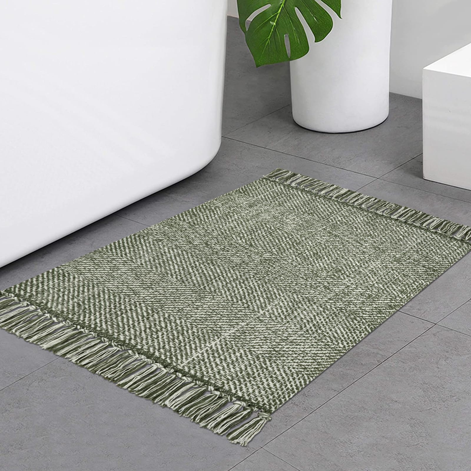 Collive Washable Area Rug 3' x 5', Modern Farmhouse Woven Kitchen Rugs, Tan/Cream Indoor Outddor Mat Braided Throw Carpet for Entryway Bedroom Nursery Laundry Living Room