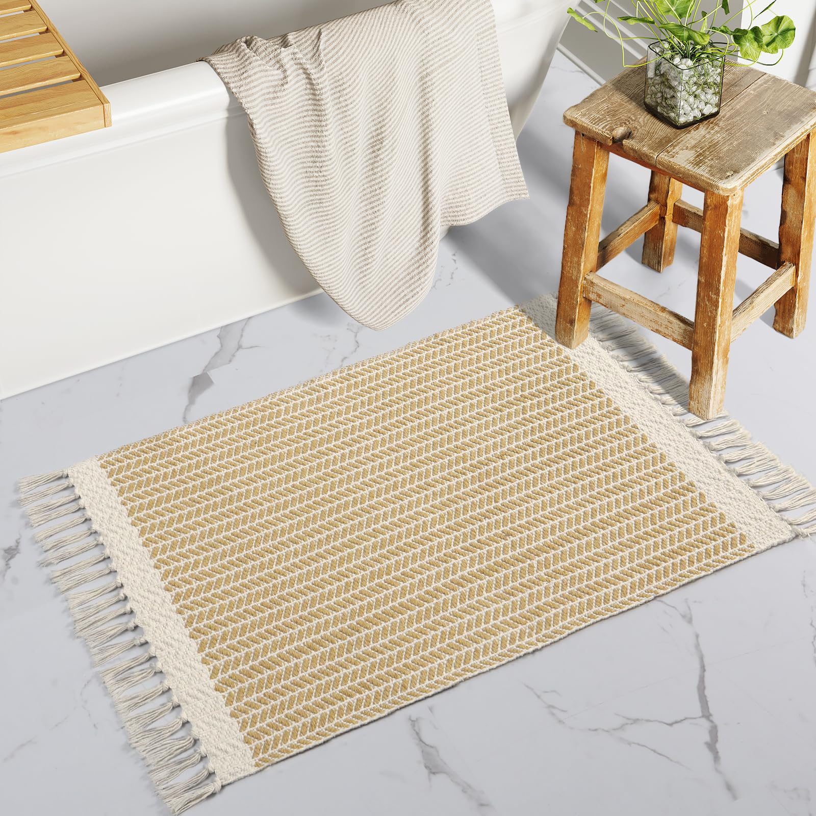 Lahome Belle Boho Hallway Runner Rug, 2x6 Laundry Room Lightweight Entry Woven Cotton Throw Mat with Tassels, Farmhouse Non Shedding Washable Black Low Pile Runner for Kitchen Bathroom