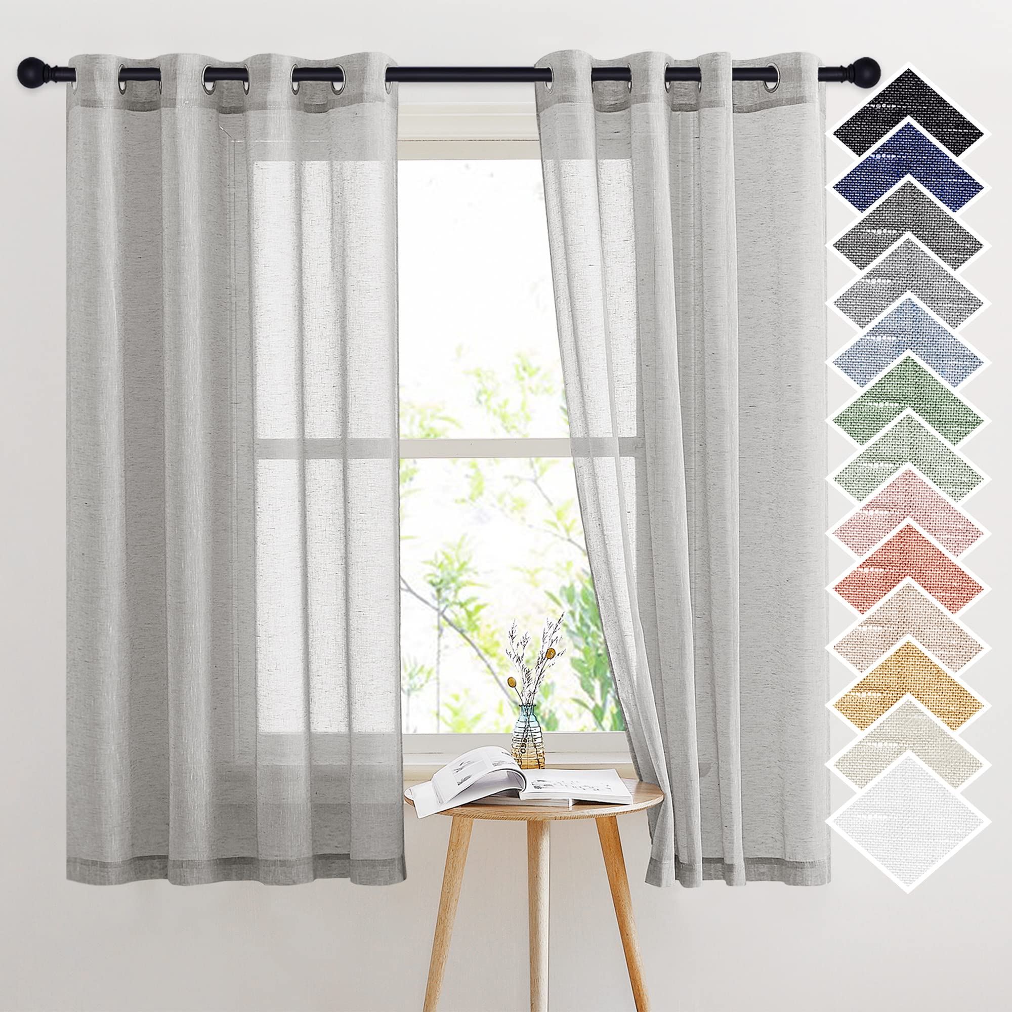 NICETOWN Semi Sheer Linen Curtains for Bedroom 84 inches Long, Grommet Privacy Vertical Farmhouse Window with Light Filtering for Living Room, Natural, W52 x L84, 2 Pieces