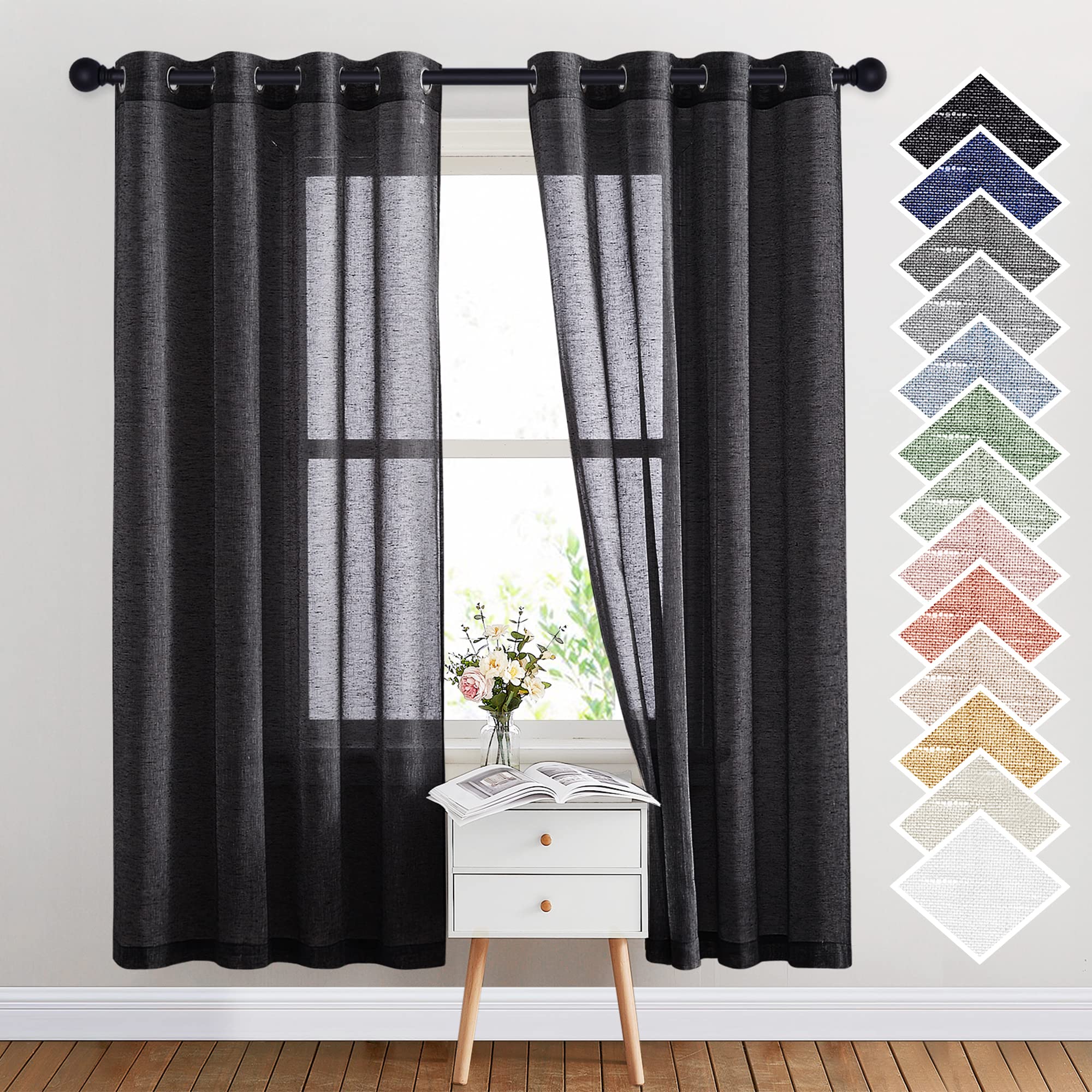 NICETOWN Semi Sheer Linen Curtains for Bedroom 84 inches Long, Grommet Privacy Vertical Farmhouse Window with Light Filtering for Living Room, Natural, W52 x L84, 2 Pieces