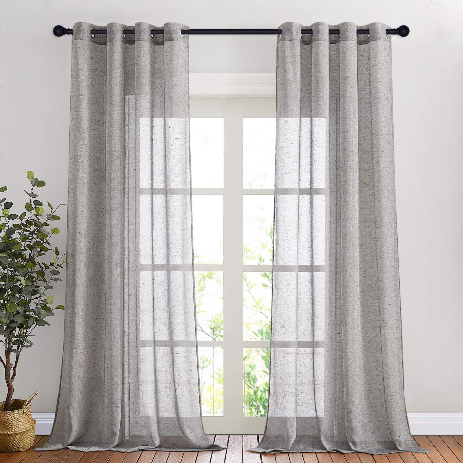 NICETOWN Semi Sheer Linen Curtains for Bedroom 84 inches Long, Grommet Privacy Vertical Farmhouse Window with Light Filtering for Living Room, Natural, W52 x L84, 2 Pieces