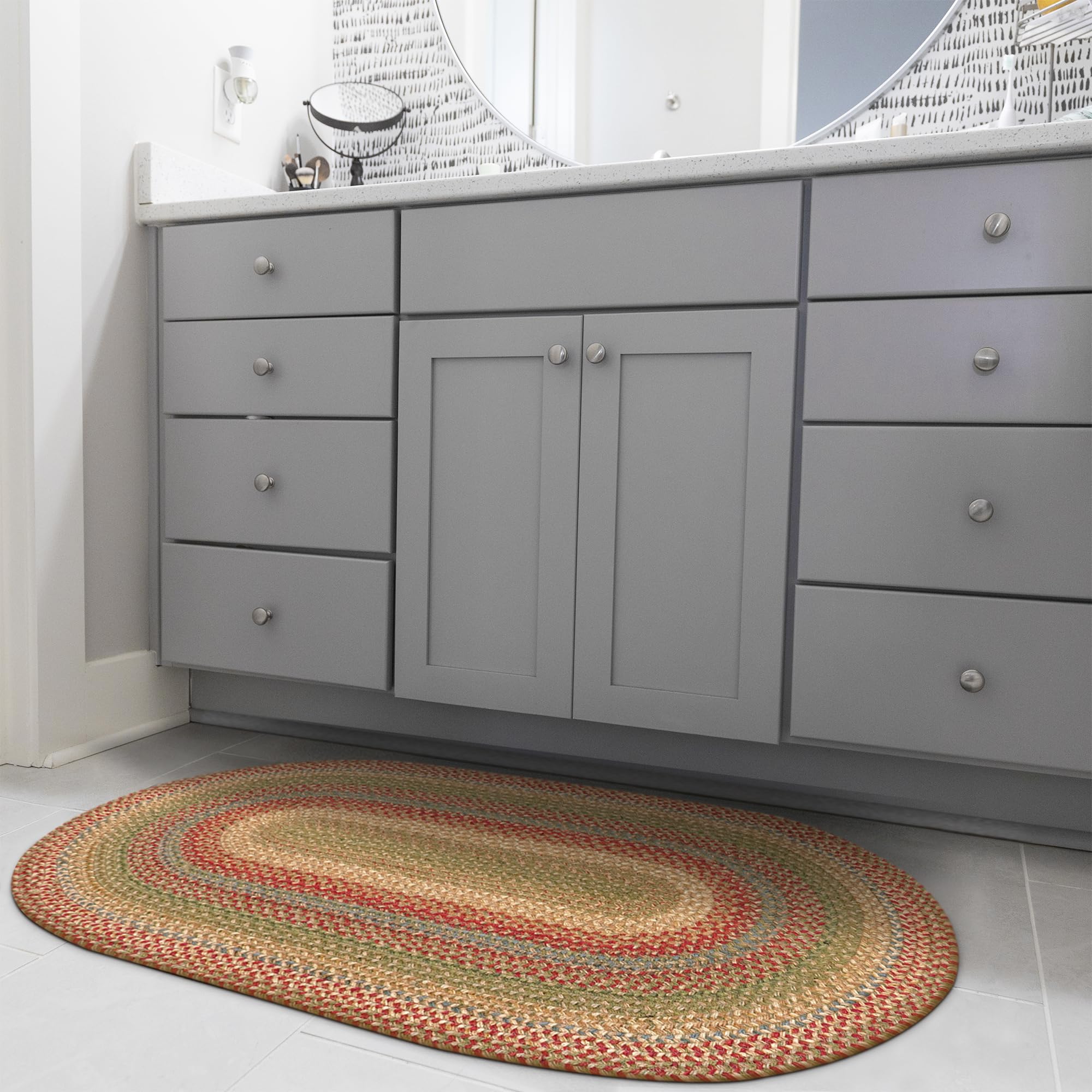 Homespice Gingerbread Black & Brown Braided Rug 20x30 - Jute Braided Kitchen Rugs for Country, Primitive Decor, Reversible, Pet-Friendly, Durable & Easy to Maintain