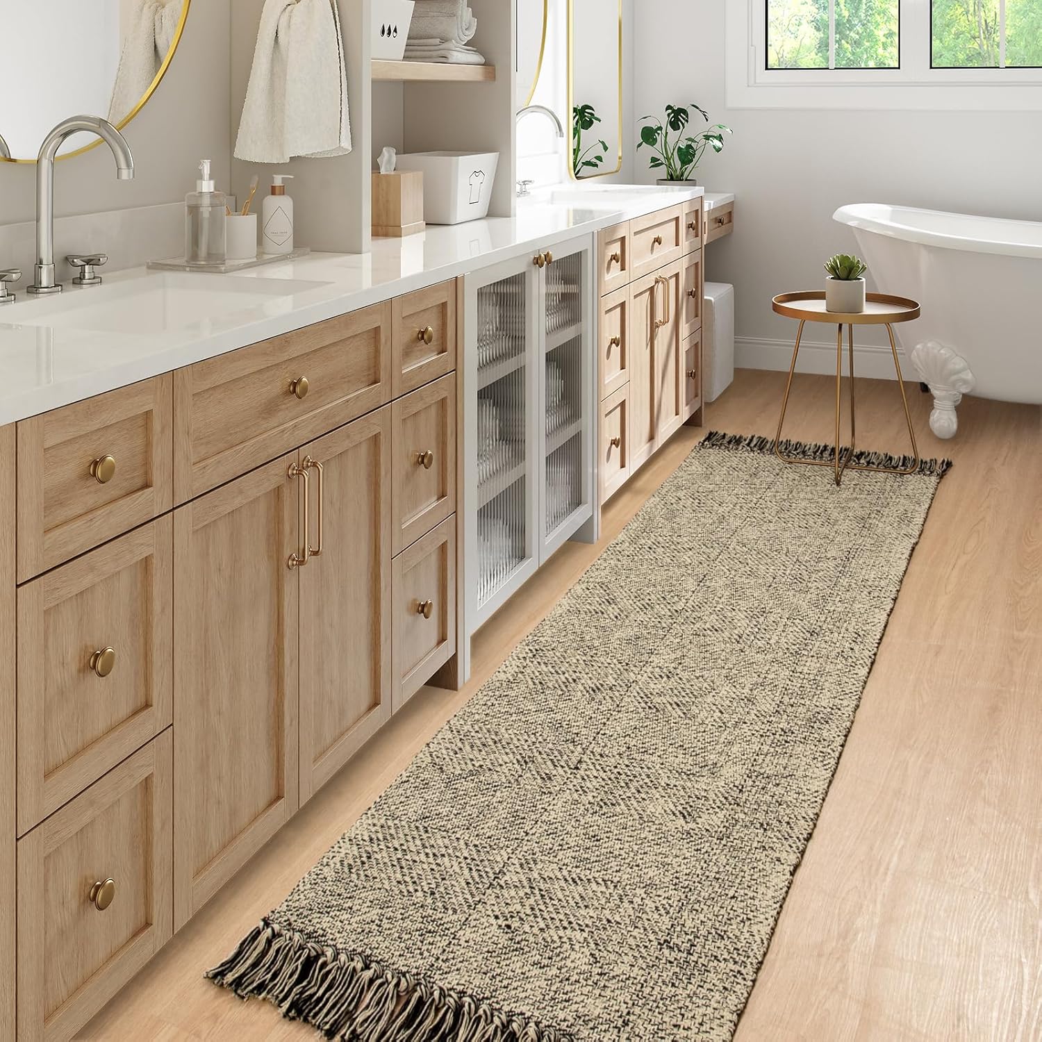 Collive 4x6 Area Rug, Natural/Black Woven Cotton Washable Modern Bedroom Rugs, Boho Dining Room Door Rug Carpet with Tassel for Living Room Nursery Room Office, Outdoor Rug for Patio Hallway Decor
