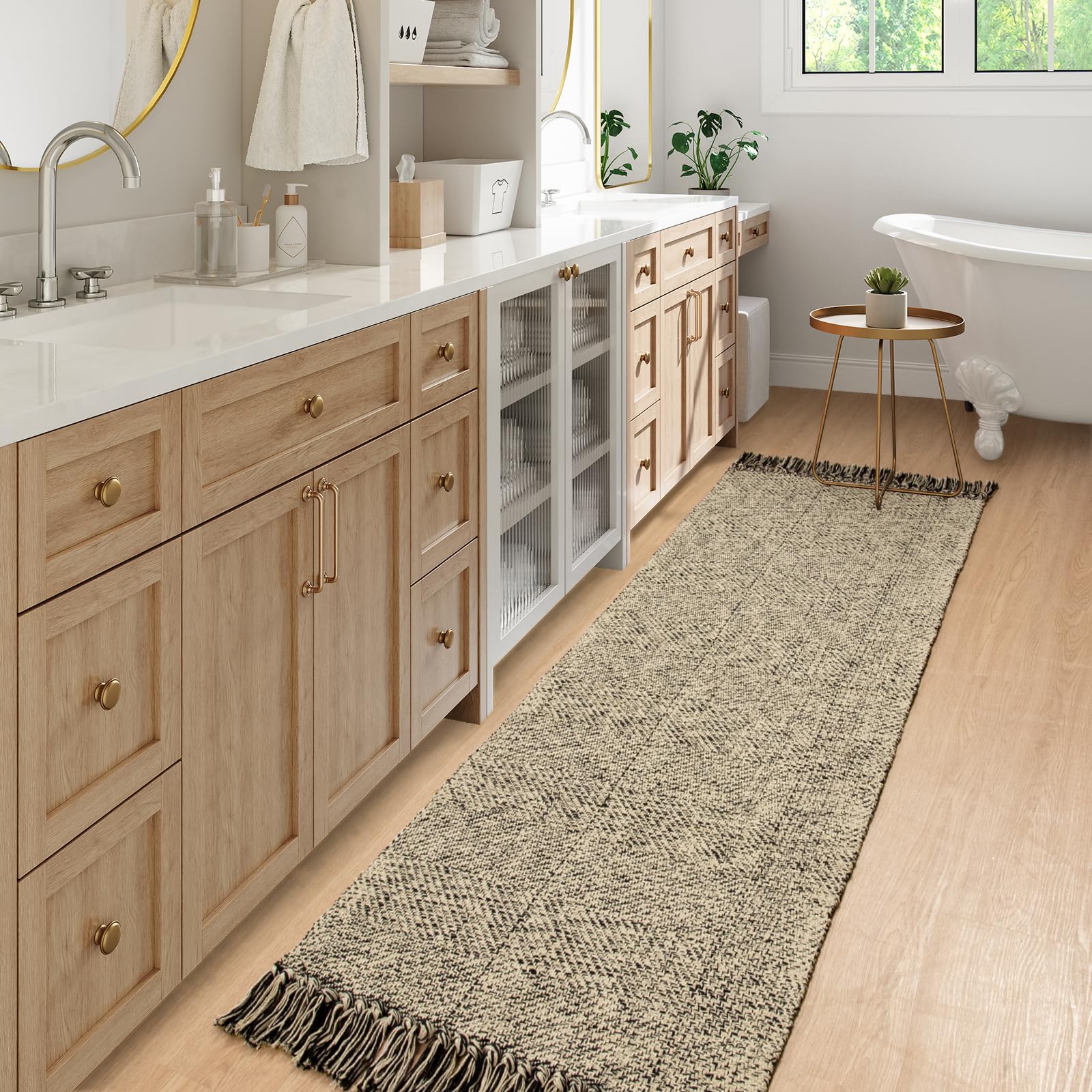 Collive Washable Area Rug 3' x 5', Modern Farmhouse Woven Kitchen Rugs, Tan/Cream Indoor Outddor Mat Braided Throw Carpet for Entryway Bedroom Nursery Laundry Living Room