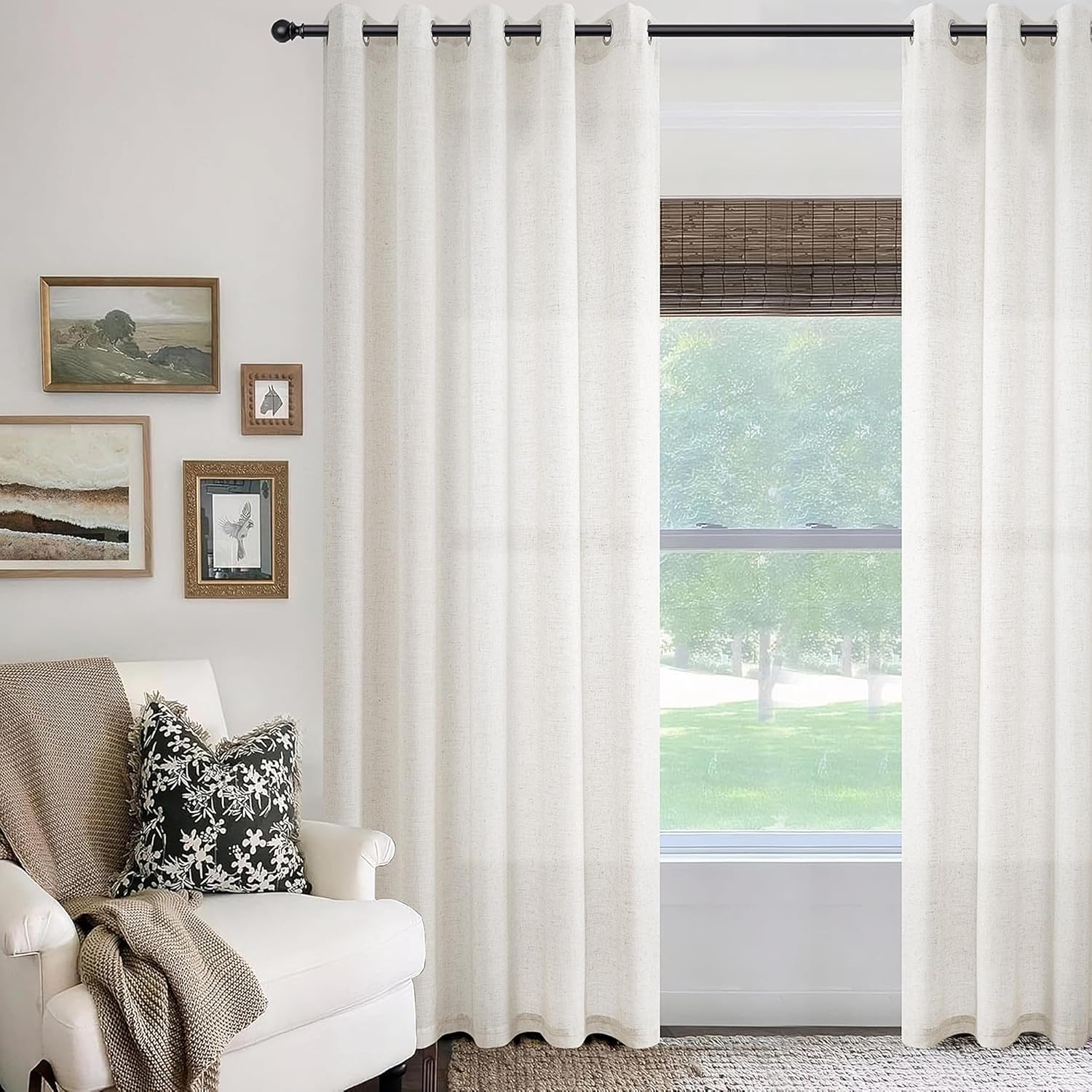 Natural Cream Linen Curtains 84 Inch Length 2 Panels for Living Room Bedroom, Light Filtering Sheer Curtains 84 Inches, Modern Farmhouse Grommet Semi Sheer Soft Privacy Drapes
