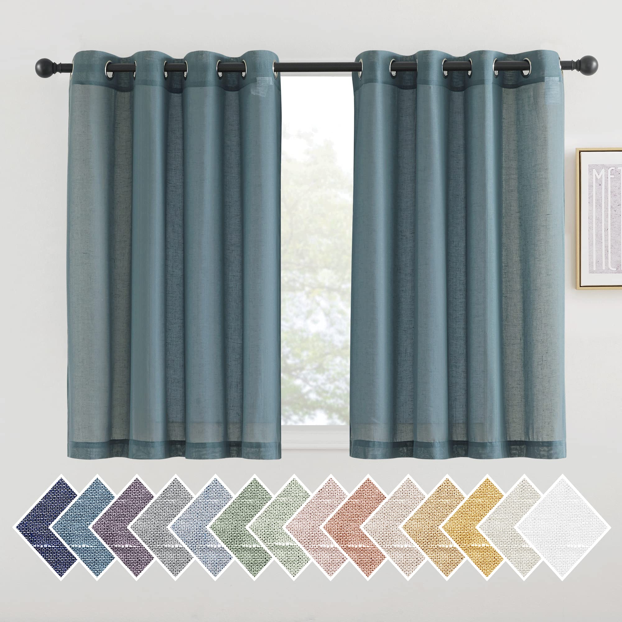 NICETOWN Semi Sheer Linen Curtains for Bedroom 84 inches Long, Grommet Privacy Vertical Farmhouse Window with Light Filtering for Living Room, Natural, W52 x L84, 2 Pieces