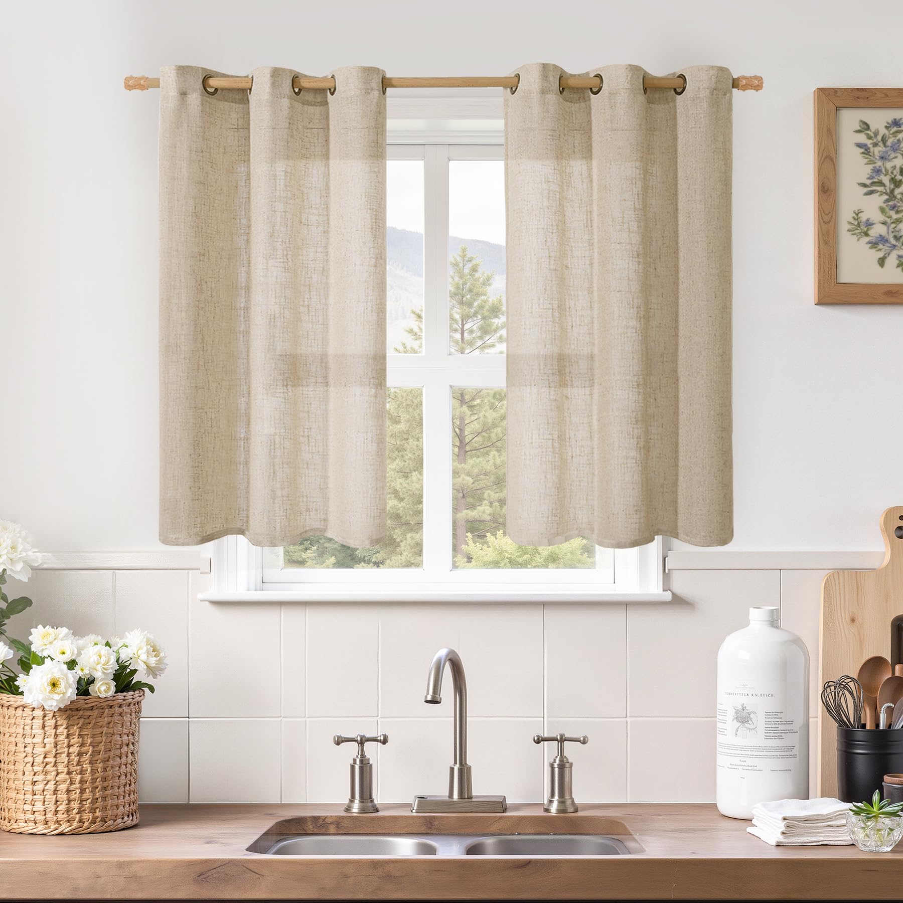 LAMIT Natural Ivory Linen Semi Sheer Curtains 84 inch Length, Cream Light Filtering Soft Thick Neutral Living Room Drapes with Bronze Grommet for Bedroom/Farmhouse, 2 Panels, 52 x 84 Inch