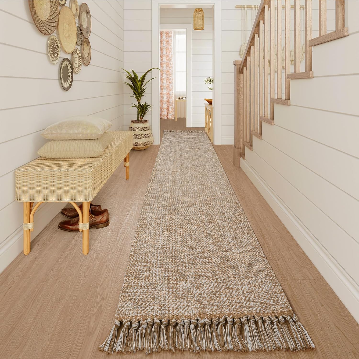 Collive 4x6 Area Rug, Natural/Black Woven Cotton Washable Modern Bedroom Rugs, Boho Dining Room Door Rug Carpet with Tassel for Living Room Nursery Room Office, Outdoor Rug for Patio Hallway Decor