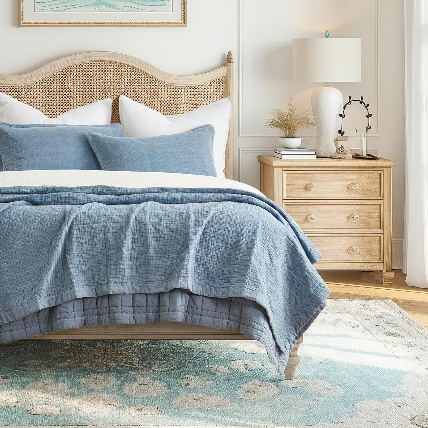 EVERGRACEHOME Stonewashed Cotton Quilt Set King Size, Ultra Soft Oversized Bedspread Coverlet Set, Lightweight Crinkle Box Stitch Bedding Sets for All Season, with 2 Shams, Mocha Brown