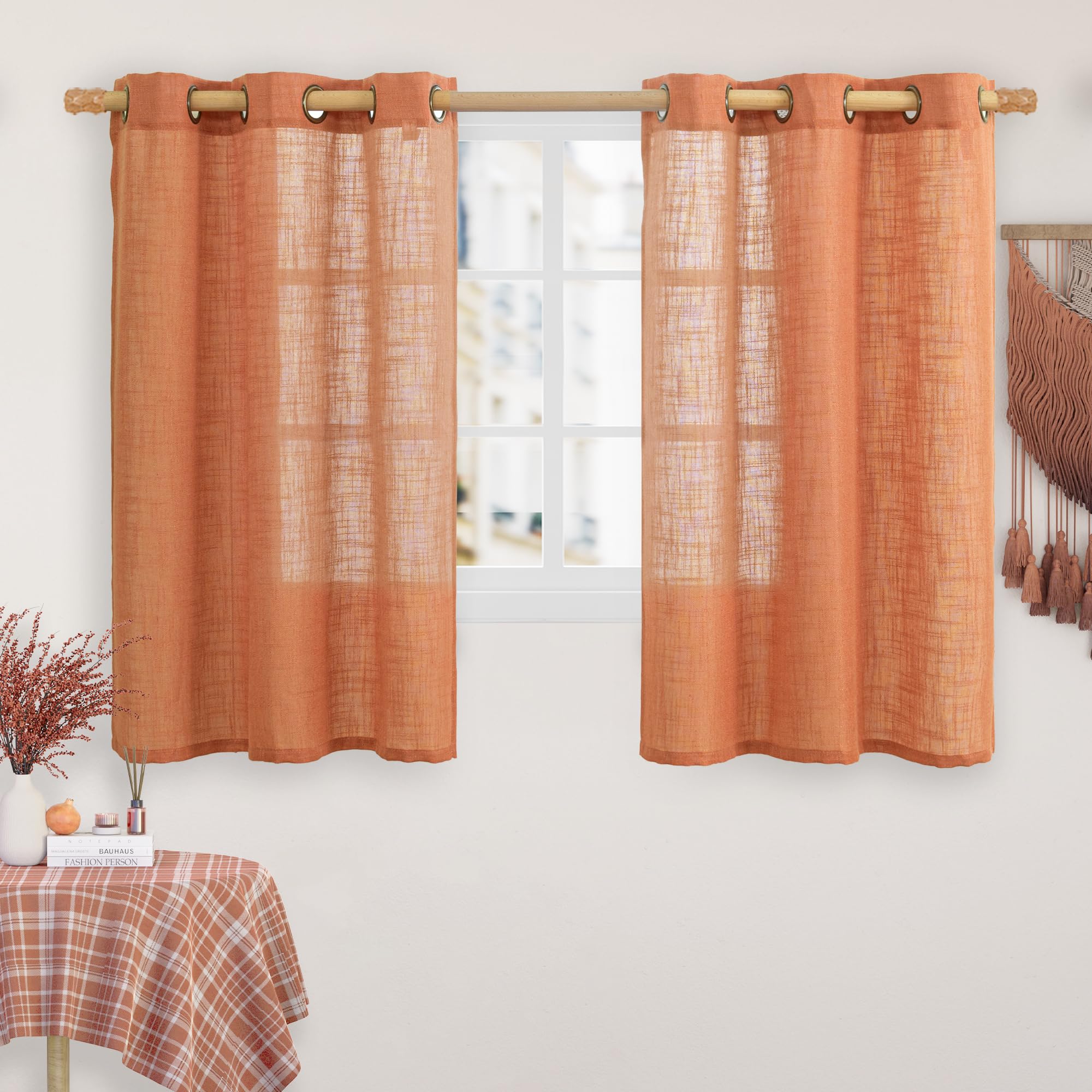 LAMIT Natural Ivory Linen Semi Sheer Curtains 84 inch Length, Cream Light Filtering Soft Thick Neutral Living Room Drapes with Bronze Grommet for Bedroom/Farmhouse, 2 Panels, 52 x 84 Inch