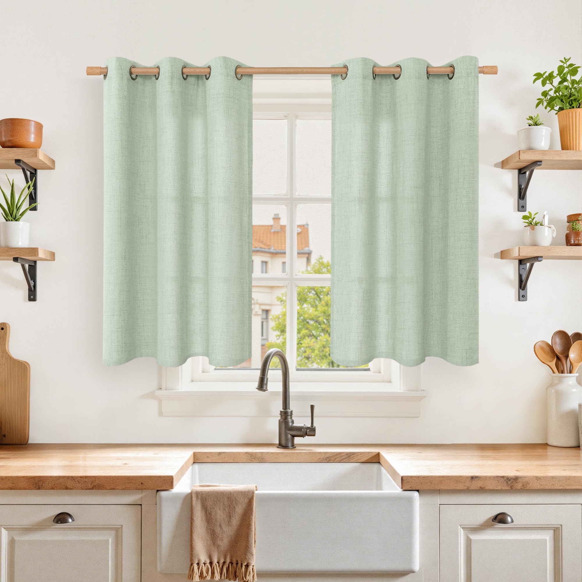 YoungsTex Linen Semi Sheer Curtains 63 Inch Length 2 Panels for Living Room - Light Filtering Drapes with Bronze Grommet Beige Window Treatments for Country Office Bedroom, 52 X 63 Inch