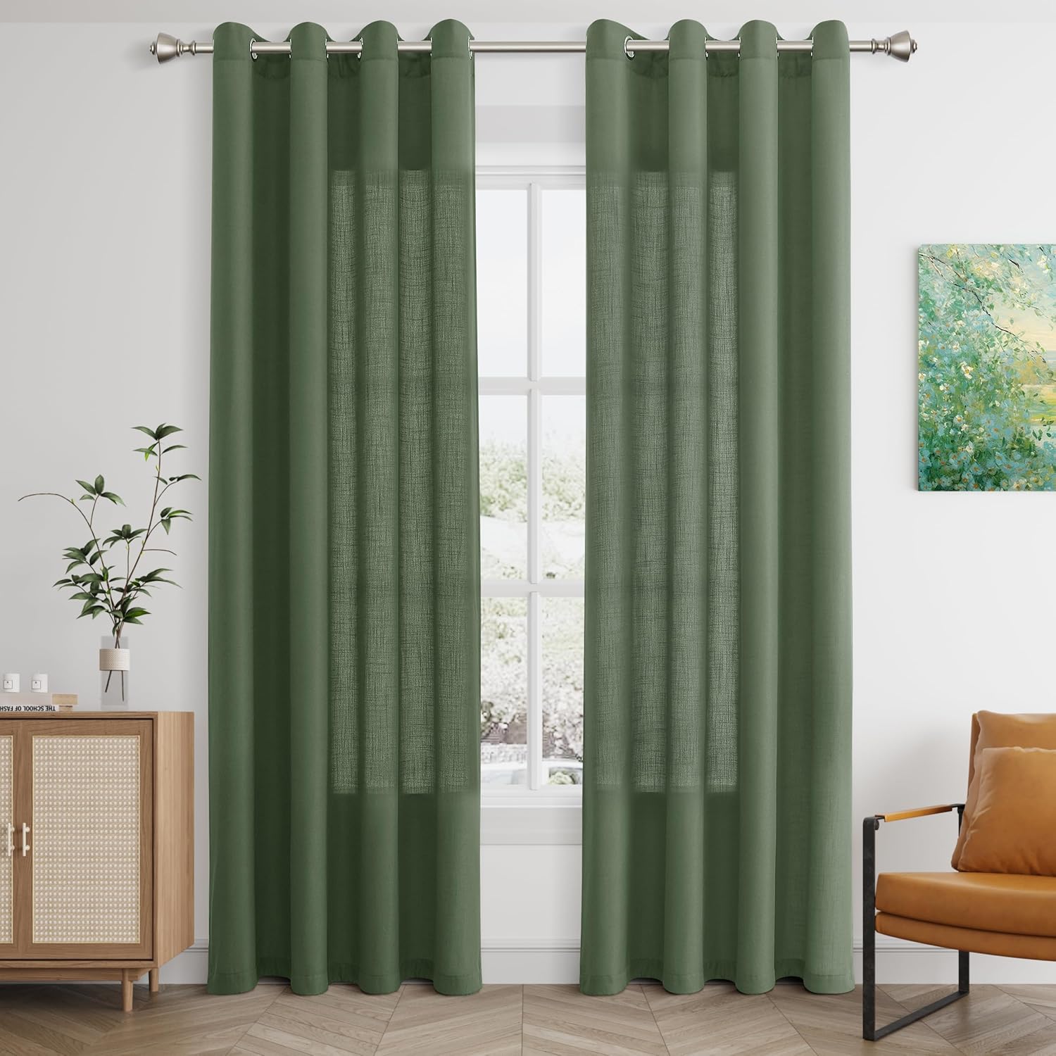 Natural Cream Linen Curtains 84 Inch Length 2 Panels for Living Room Bedroom, Light Filtering Sheer Curtains 84 Inches, Modern Farmhouse Grommet Semi Sheer Soft Privacy Drapes