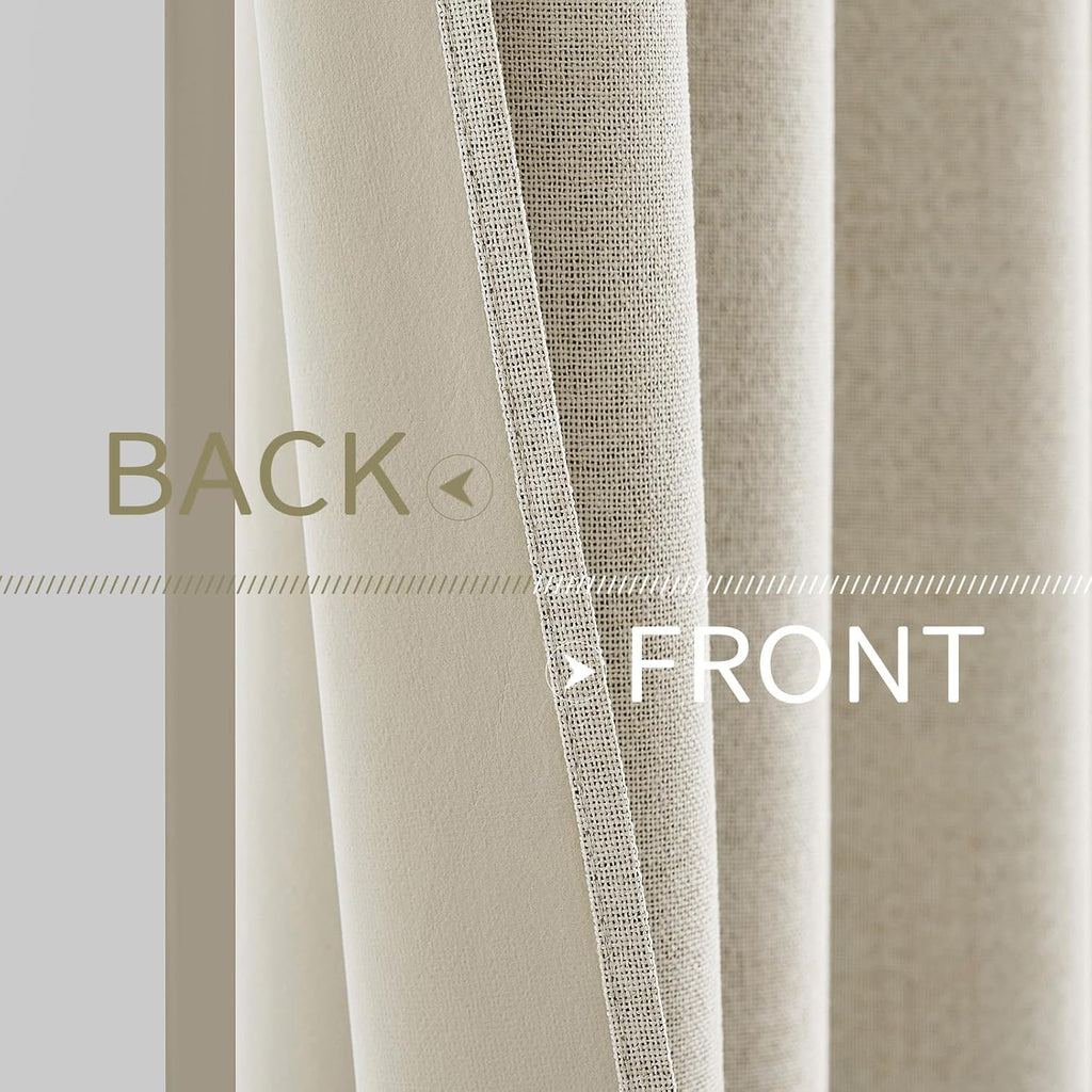 MIULEE 100% Blackout Linen Textured Curtains for Bedroom Solid Thermal Insulated Cream Grommet Room Darkening Curtains & Drapes Luxury Decor for Living Room Nursery 52 x 84 Inch (2 Panels)
