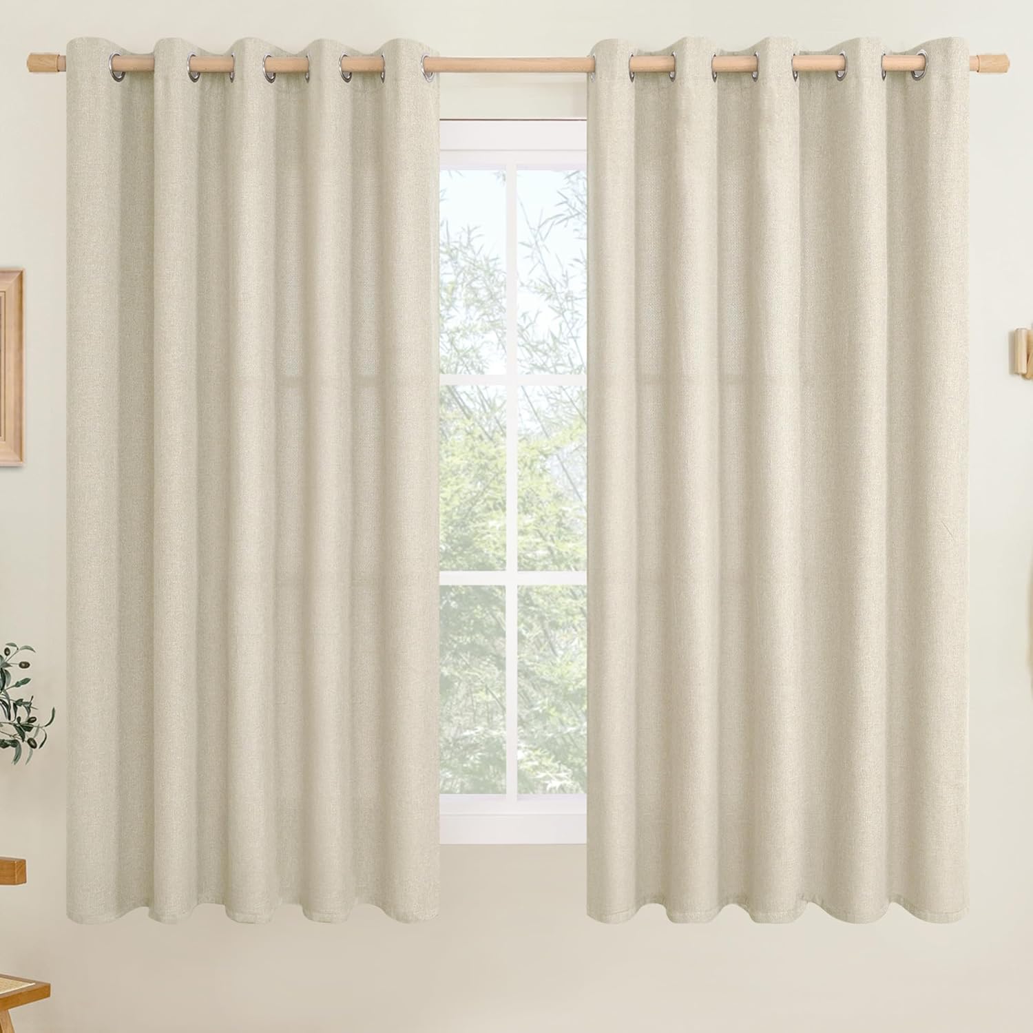 LAMIT Linen Curtains 84 inch Length 2 Panels, Grommet Thick Soft Light Filtering Curtains Privacy Living Room Window Drapes for Bedroom/Farmhouse, W52 x L84, Natural Beige
