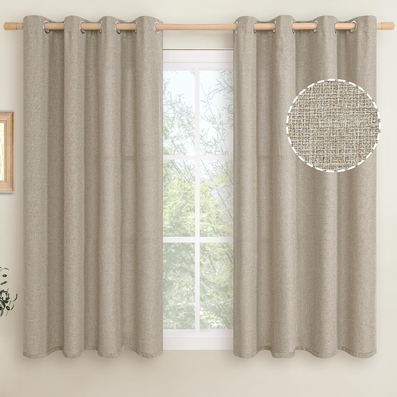 LAMIT Linen Curtains 84 inch Length 2 Panels, Grommet Thick Soft Light Filtering Curtains Privacy Living Room Window Drapes for Bedroom/Farmhouse, W52 x L84, Natural Beige