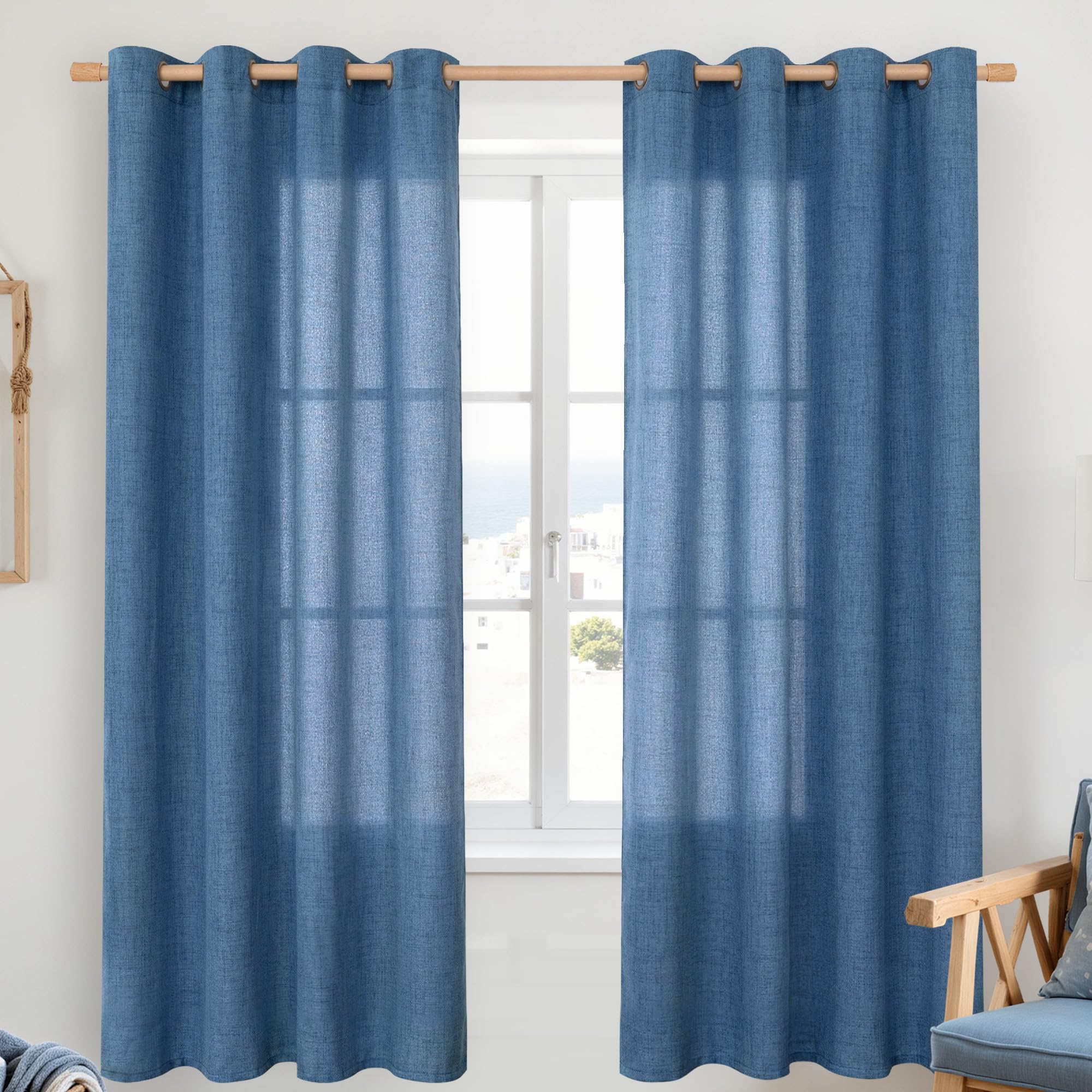 YoungsTex Linen Semi Sheer Curtains 63 Inch Length 2 Panels for Living Room - Light Filtering Drapes with Bronze Grommet Beige Window Treatments for Country Office Bedroom, 52 X 63 Inch