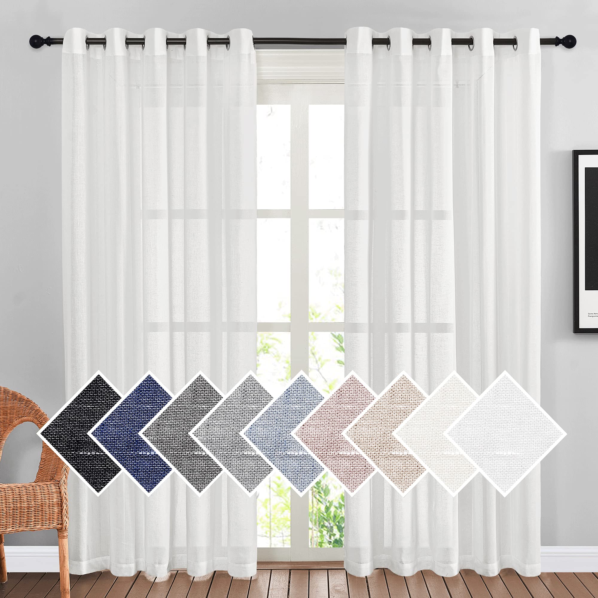 NICETOWN Semi Sheer Linen Curtains for Bedroom 84 inches Long, Grommet Privacy Vertical Farmhouse Window with Light Filtering for Living Room, Natural, W52 x L84, 2 Pieces