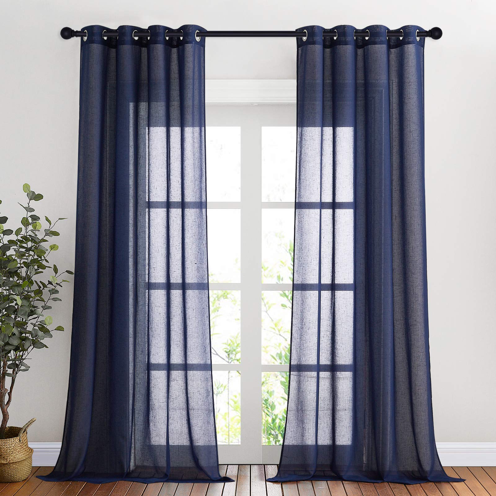 NICETOWN Semi Sheer Linen Curtains for Bedroom 84 inches Long, Grommet Privacy Vertical Farmhouse Window with Light Filtering for Living Room, Natural, W52 x L84, 2 Pieces