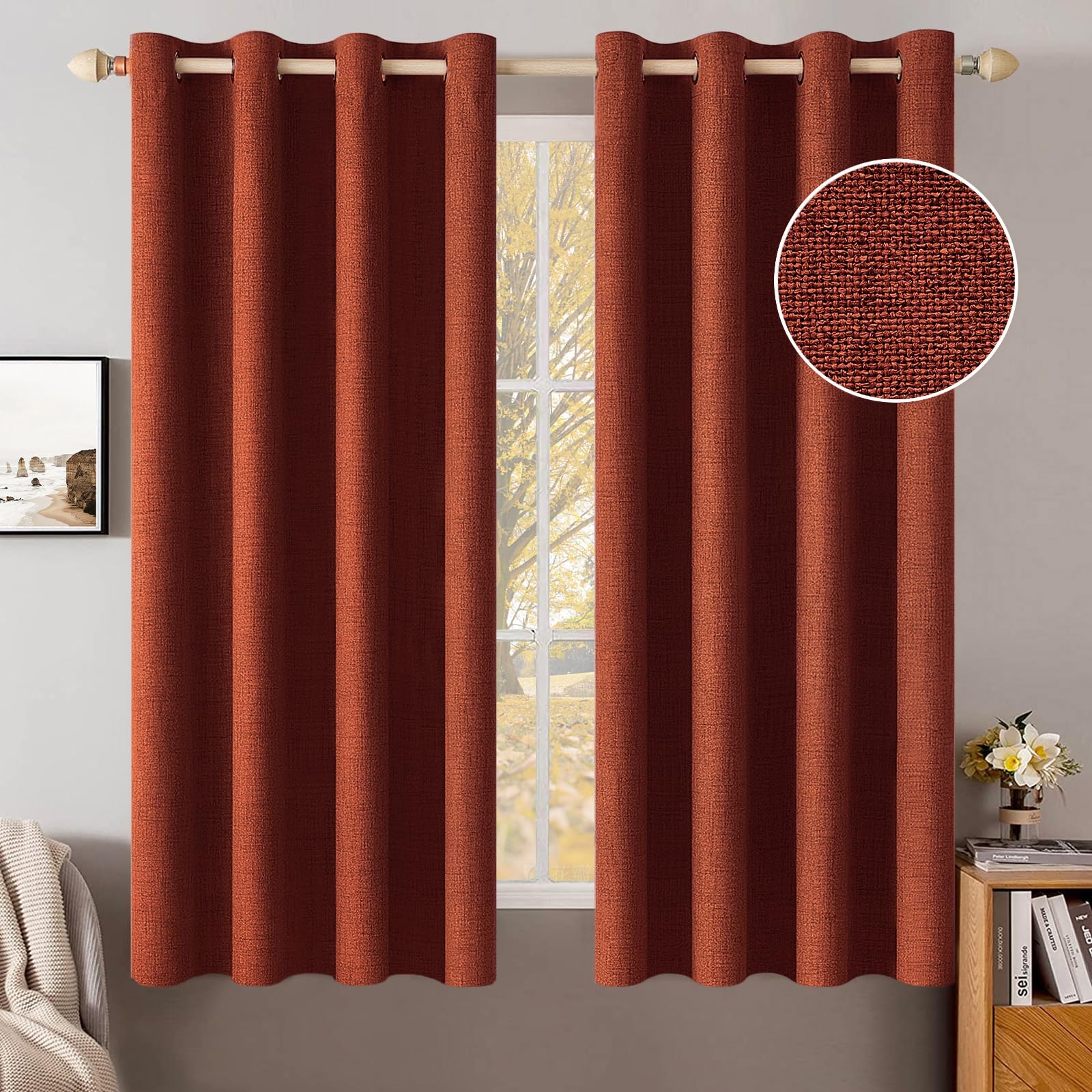 MIULEE 100% Blackout Linen Textured Curtains for Bedroom Solid Thermal Insulated Natural Beige Grommet Room Darkening Curtains & Drapes Luxury Decor for Living Room Nursery 52 x 96 Inch (2 Panels)