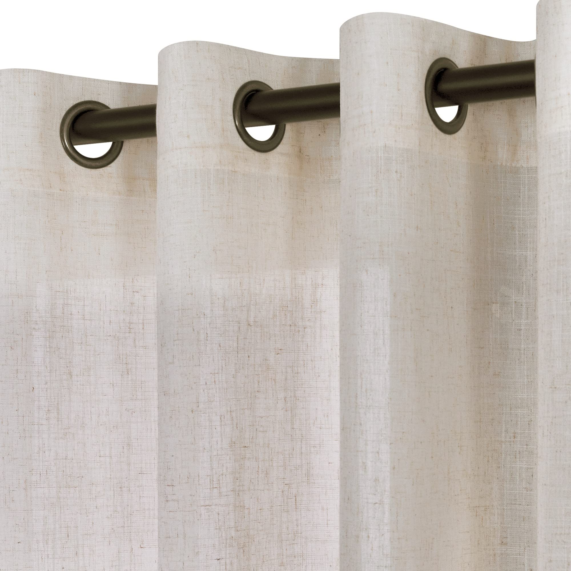 KOUFALL Linen Curtains for Living Room, Bronze Grommet, Semi Sheer Light Filtering Curtains, Neutral Cream Farmhouse Curtain Drapes 84 Inches Long 2 Panels Set