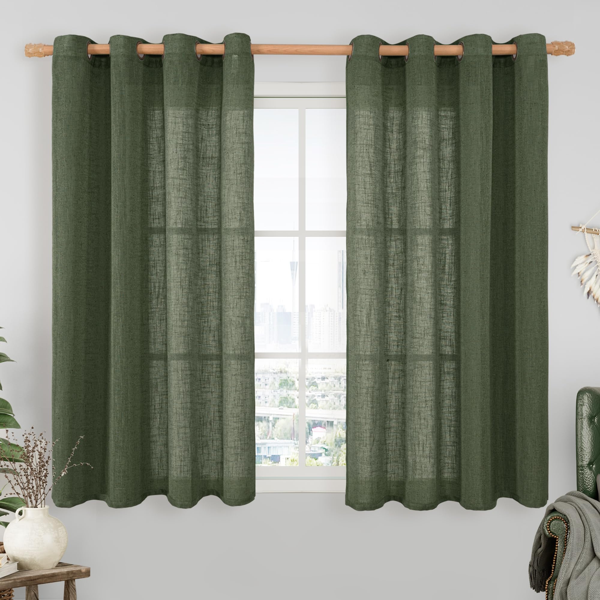 LAMIT Natural Ivory Linen Semi Sheer Curtains 84 inch Length, Cream Light Filtering Soft Thick Neutral Living Room Drapes with Bronze Grommet for Bedroom/Farmhouse, 2 Panels, 52 x 84 Inch
