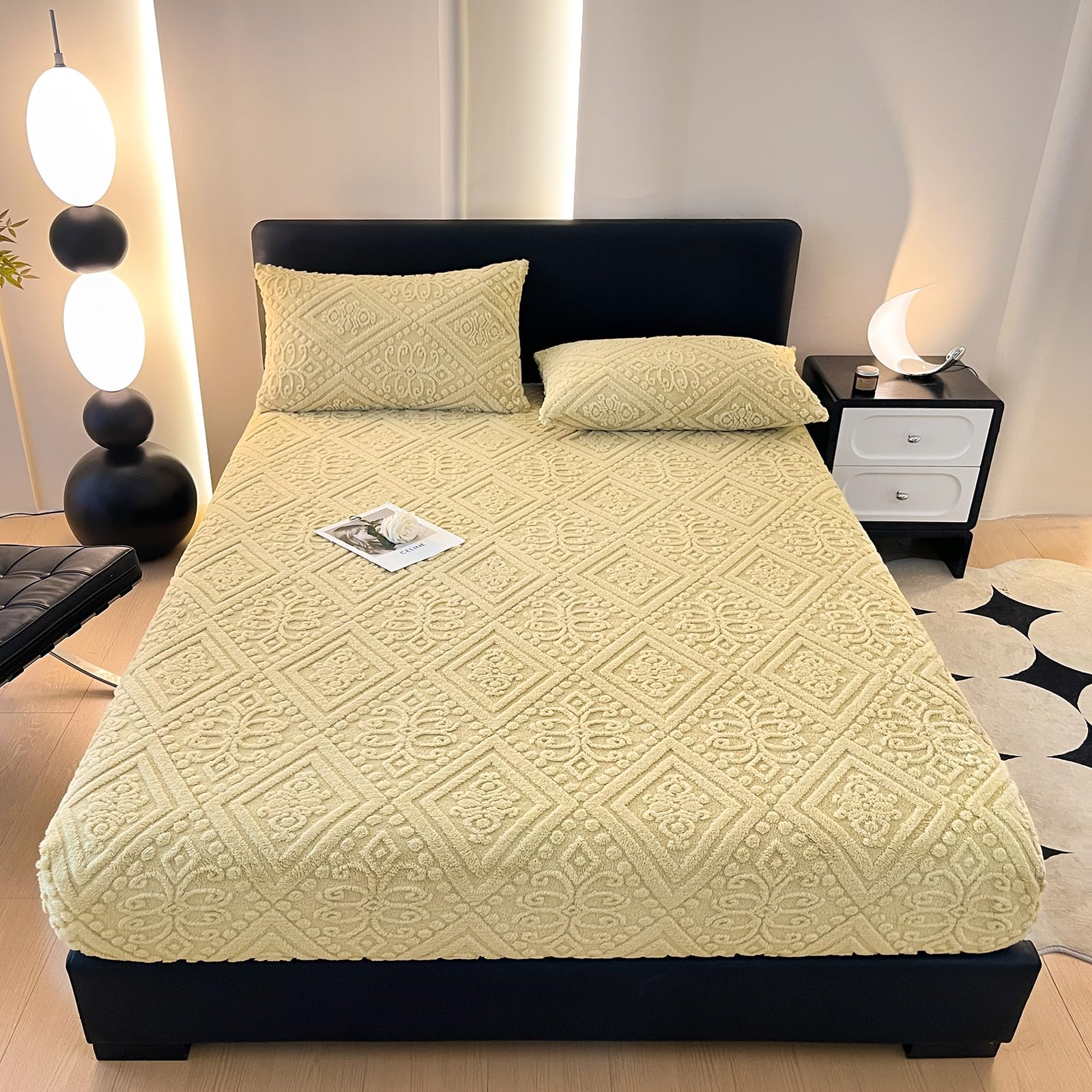 ZIQINPSQ Twin Size Flannel Fitted Sheet - 1 Piece Winter Warm Deep Pocket (15") Bed Sheet, Shrink & Fade Resistant, Hotel Quality, Wheat