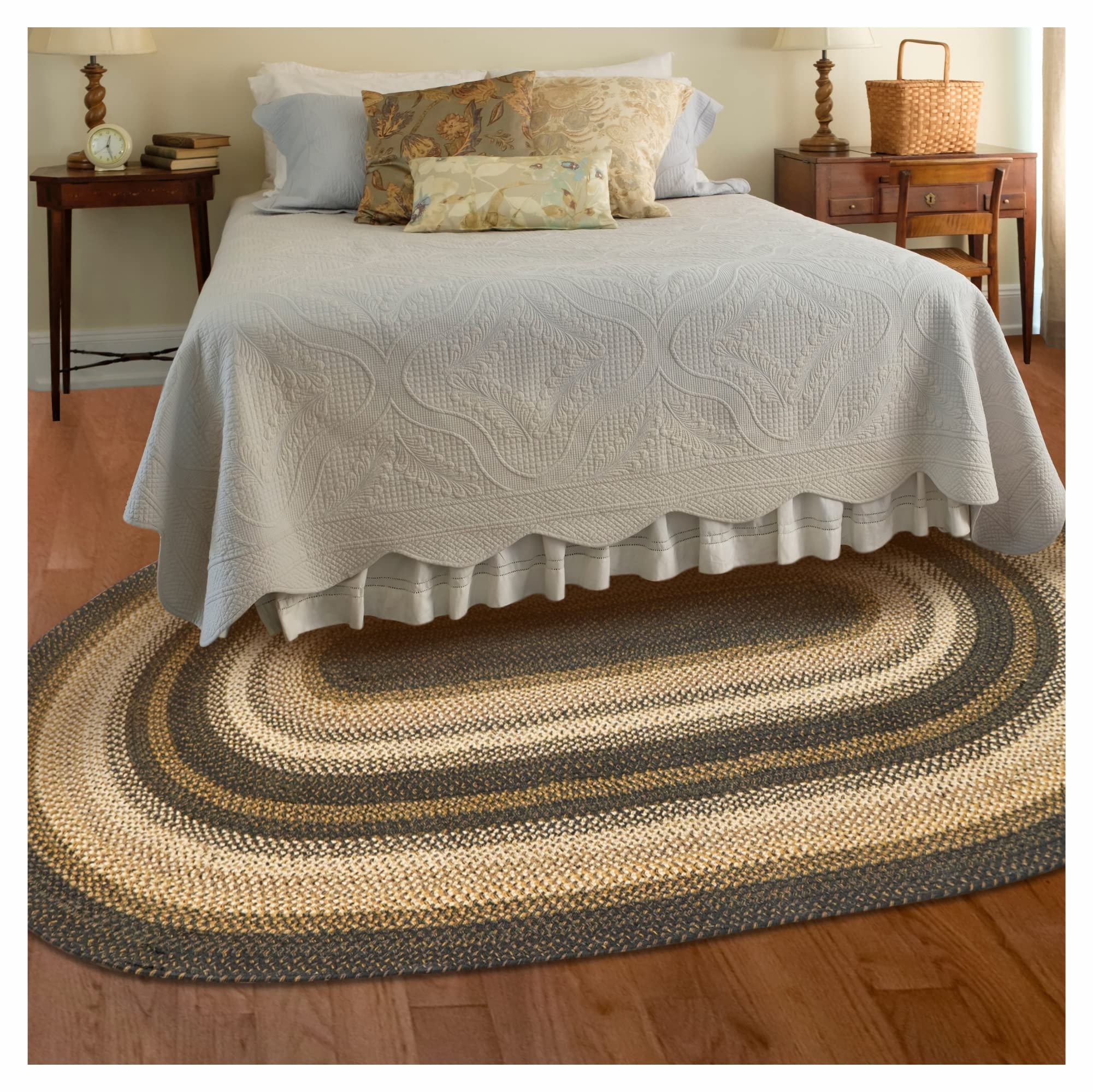 Homespice Gingerbread Black & Brown Braided Rug 20x30 - Jute Braided Kitchen Rugs for Country, Primitive Decor, Reversible, Pet-Friendly, Durable & Easy to Maintain