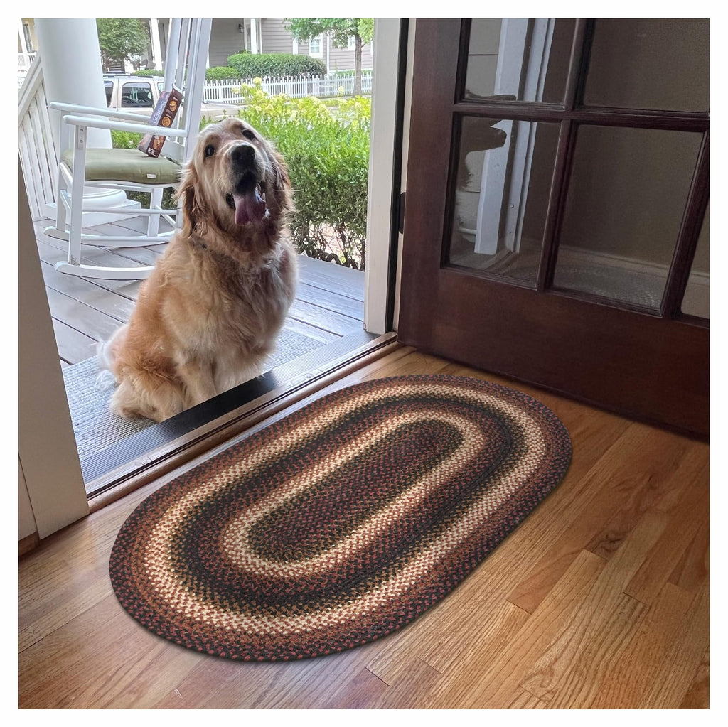 Homespice Gingerbread Black & Brown Braided Rug 20x30 - Jute Braided Kitchen Rugs for Country, Primitive Decor, Reversible, Pet-Friendly, Durable & Easy to Maintain