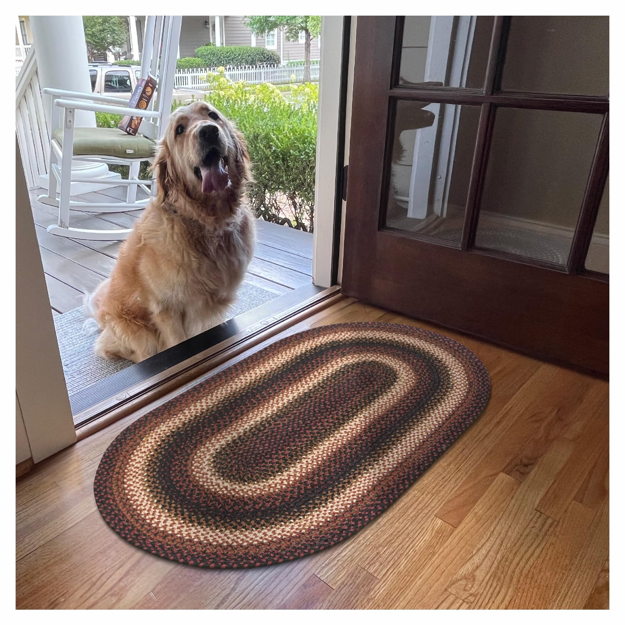Homespice Gingerbread Black & Brown Braided Rug 20x30 - Jute Braided Kitchen Rugs for Country, Primitive Decor, Reversible, Pet-Friendly, Durable & Easy to Maintain
