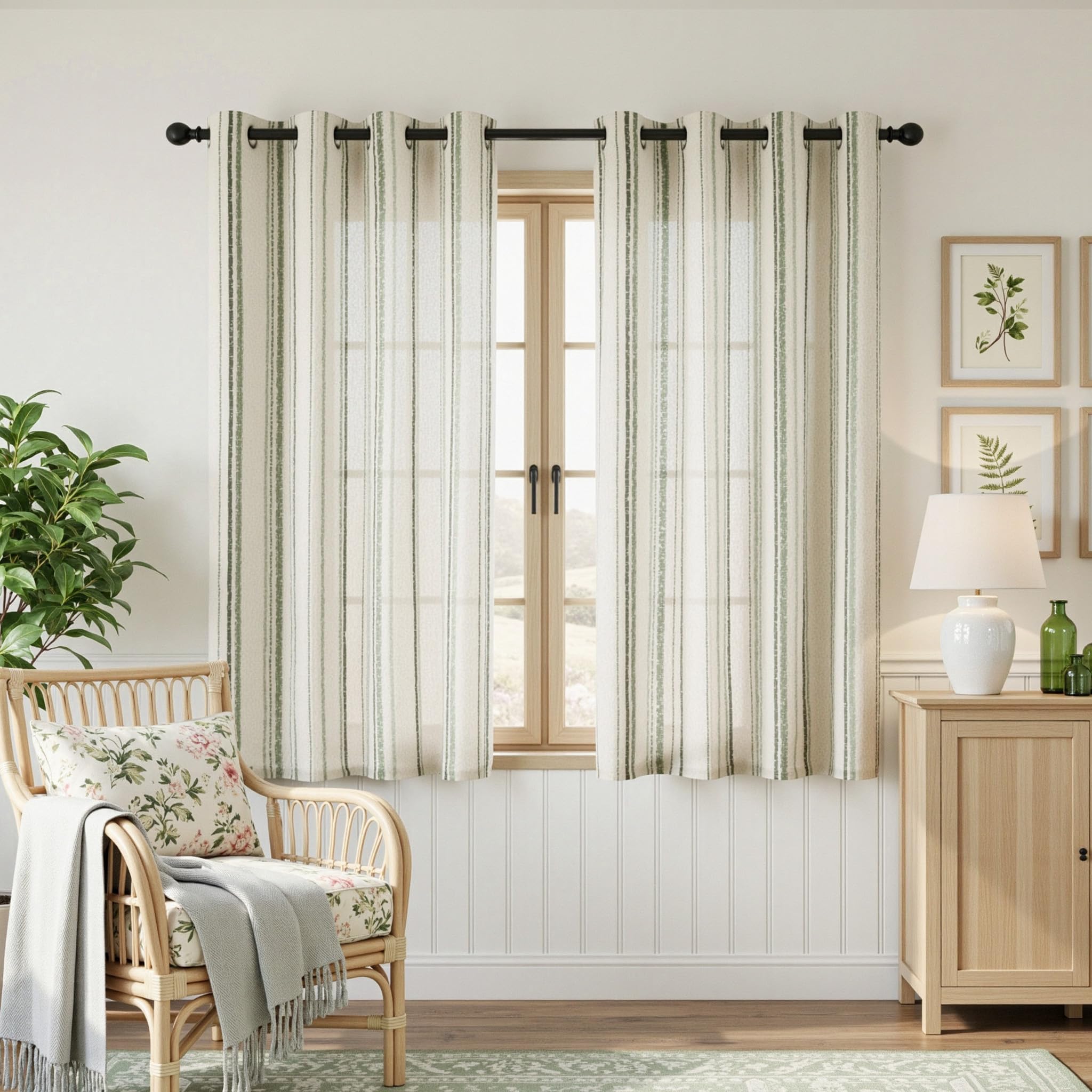 MYSKY HOME Grey Striped Linen Curtains 84 Inches Long Farmhouse Rustic for Bedroom Living Room Light Filtering Ticking Stripe Pinstripe Gray and White Patterned Drapes, Grommet, 2 Panels, 52" Wide