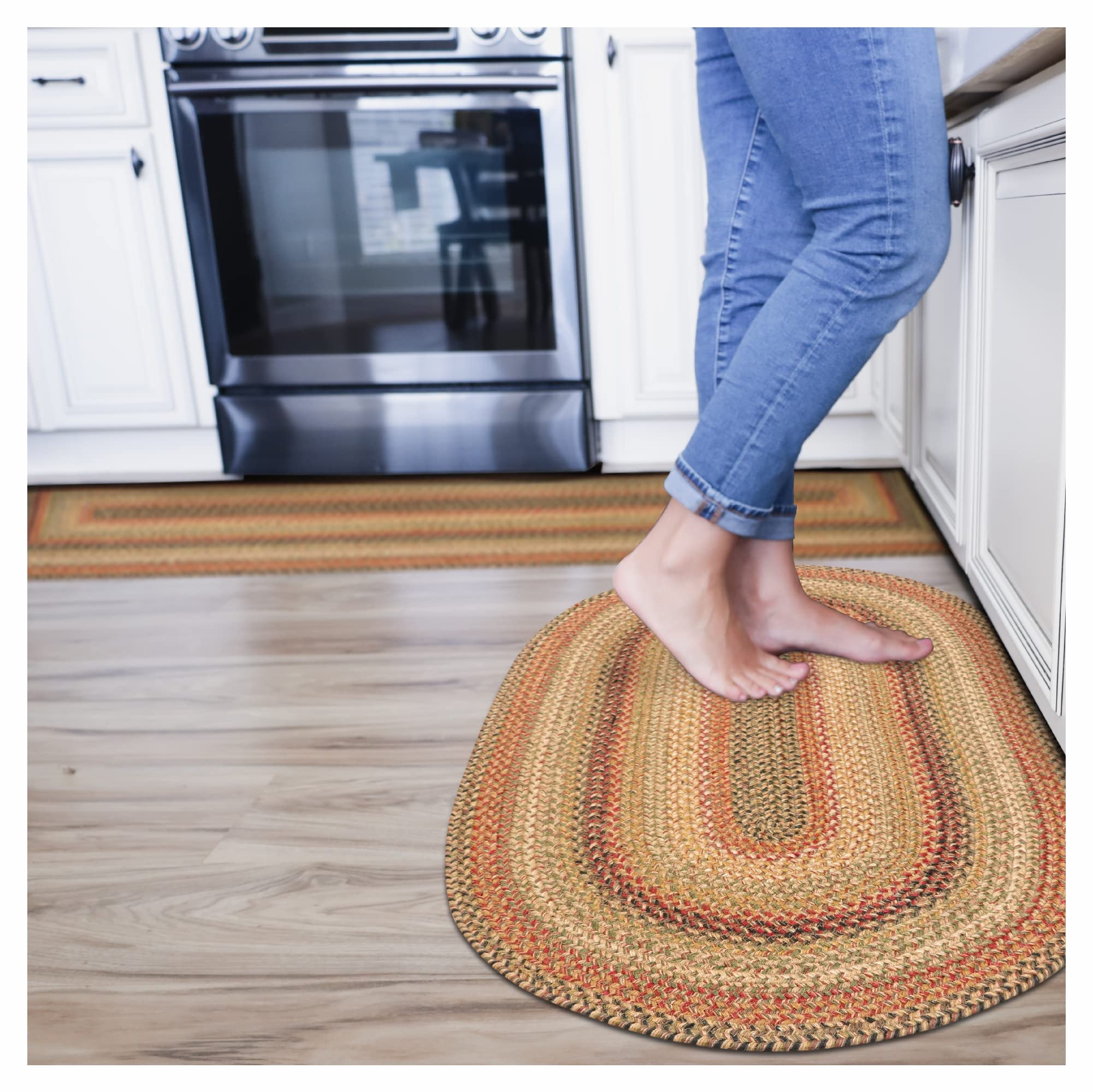Homespice Gingerbread Black & Brown Braided Rug 20x30 - Jute Braided Kitchen Rugs for Country, Primitive Decor, Reversible, Pet-Friendly, Durable & Easy to Maintain