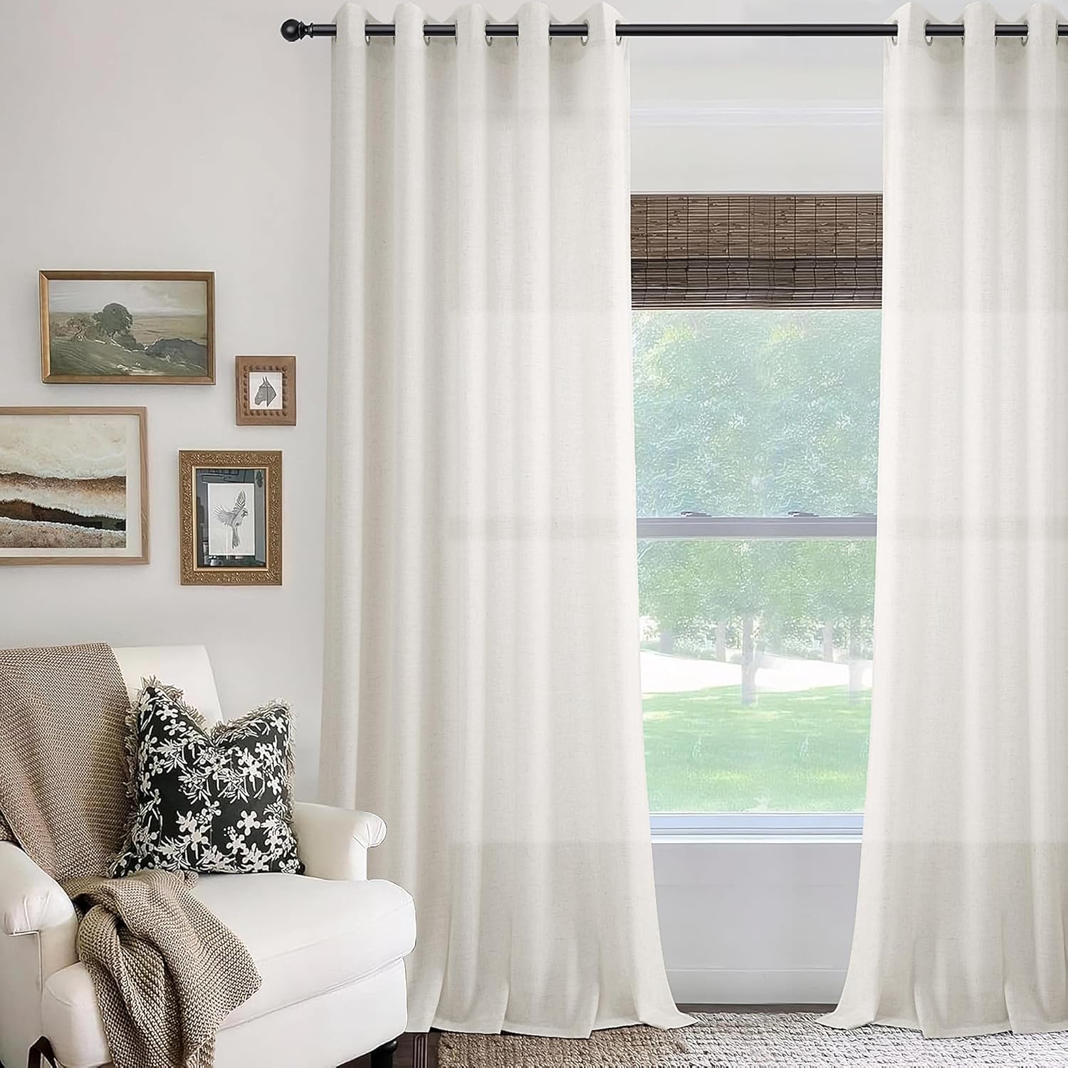 Natural Cream Linen Curtains 84 Inch Length 2 Panels for Living Room Bedroom, Light Filtering Sheer Curtains 84 Inches, Modern Farmhouse Grommet Semi Sheer Soft Privacy Drapes