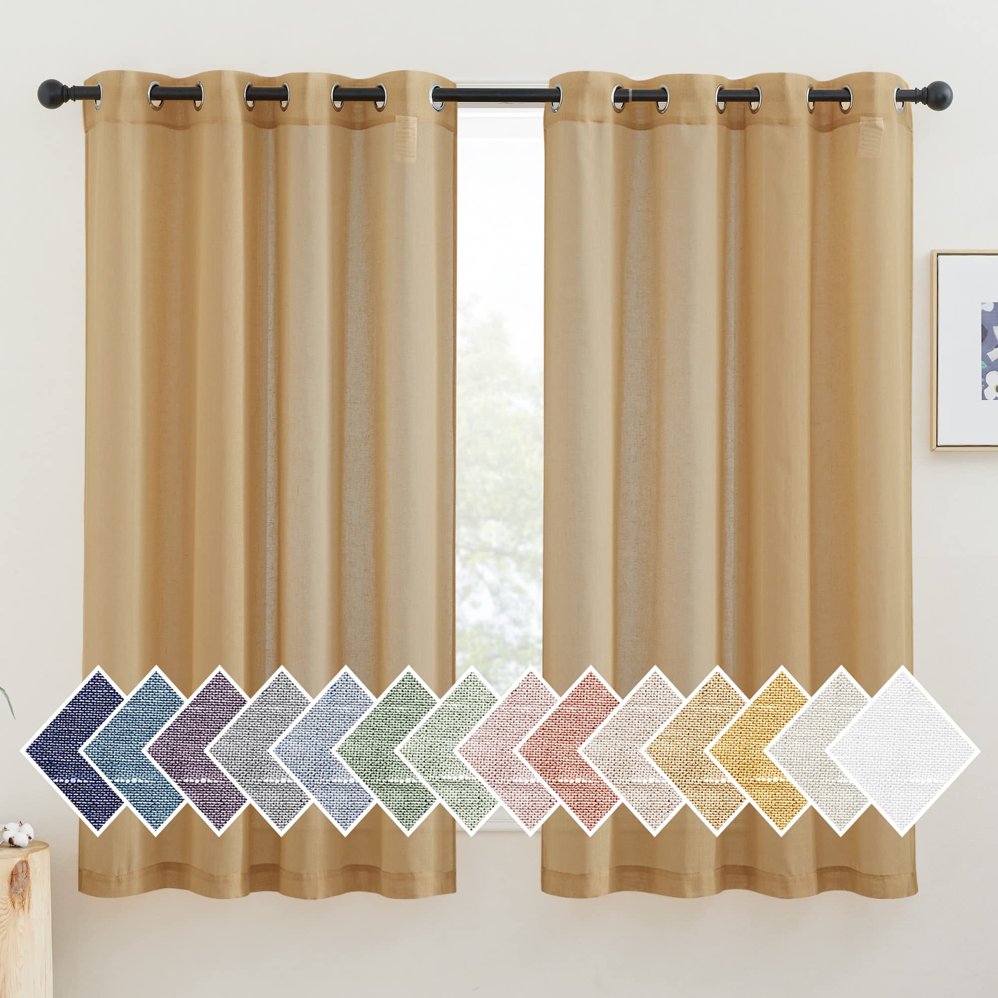 NICETOWN Semi Sheer Linen Curtains for Bedroom 84 inches Long, Grommet Privacy Vertical Farmhouse Window with Light Filtering for Living Room, Natural, W52 x L84, 2 Pieces
