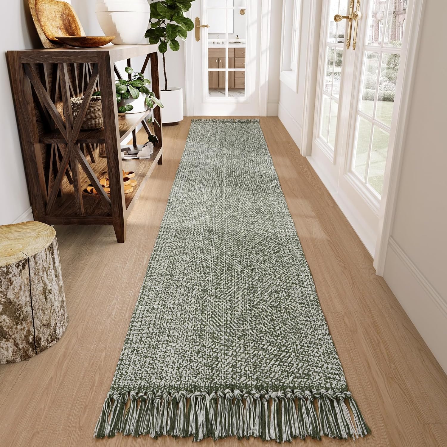 Collive 4x6 Area Rug, Natural/Black Woven Cotton Washable Modern Bedroom Rugs, Boho Dining Room Door Rug Carpet with Tassel for Living Room Nursery Room Office, Outdoor Rug for Patio Hallway Decor