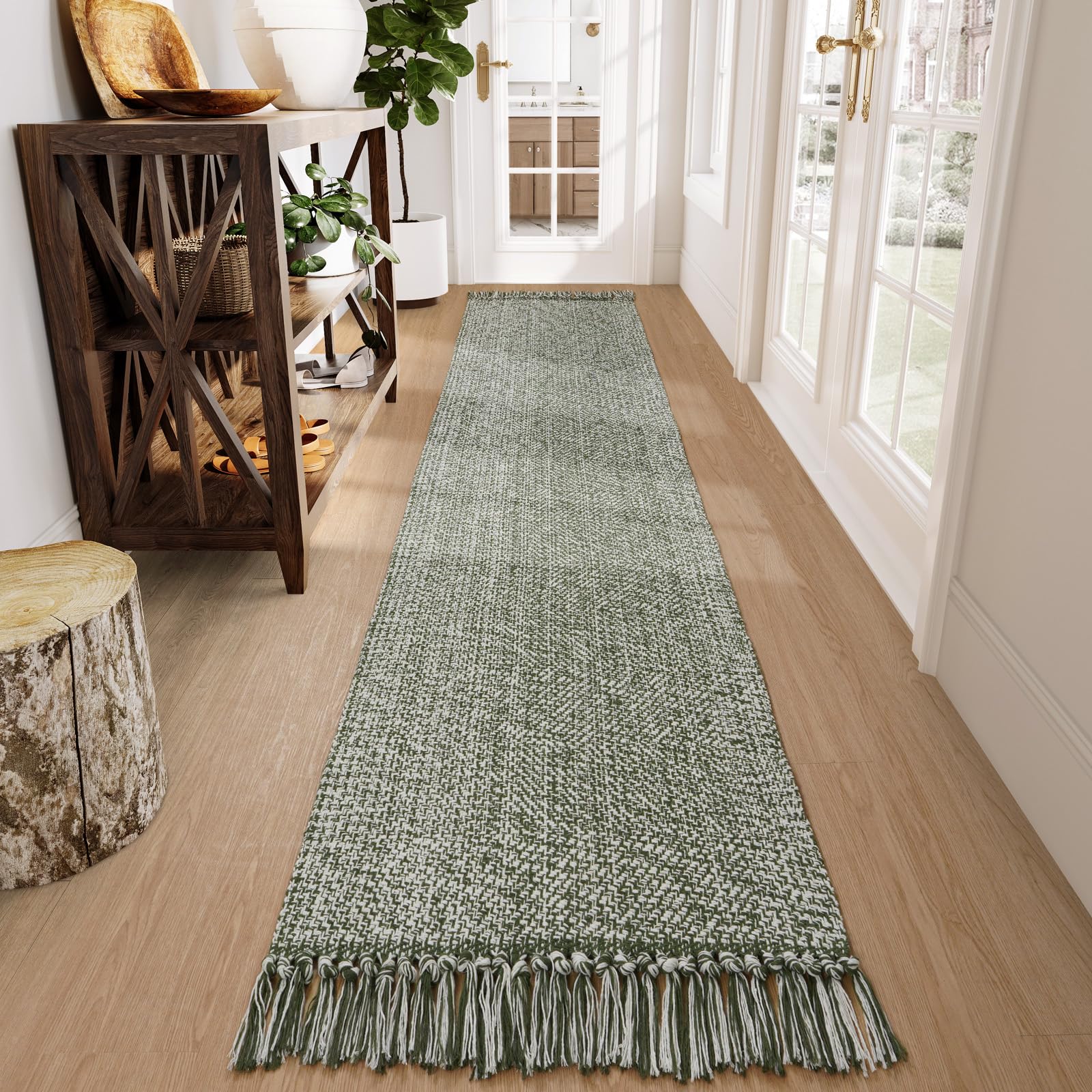 Collive Washable Area Rug 3' x 5', Modern Farmhouse Woven Kitchen Rugs, Tan/Cream Indoor Outddor Mat Braided Throw Carpet for Entryway Bedroom Nursery Laundry Living Room