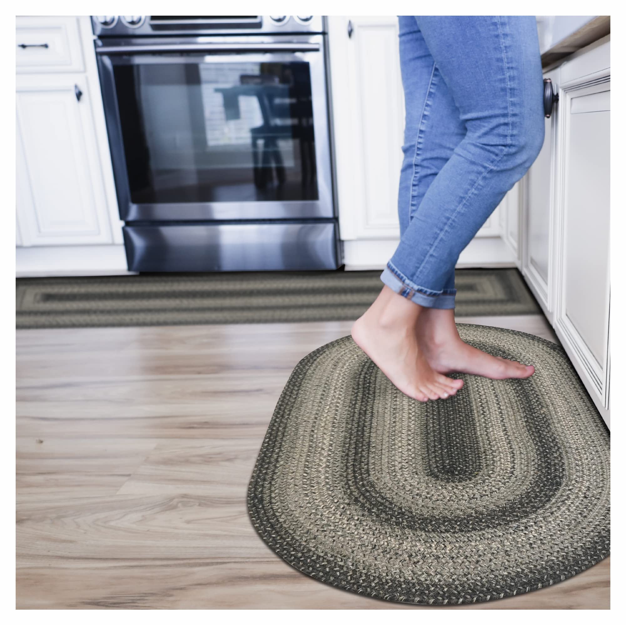 Homespice Gingerbread Black & Brown Braided Rug 20x30 - Jute Braided Kitchen Rugs for Country, Primitive Decor, Reversible, Pet-Friendly, Durable & Easy to Maintain