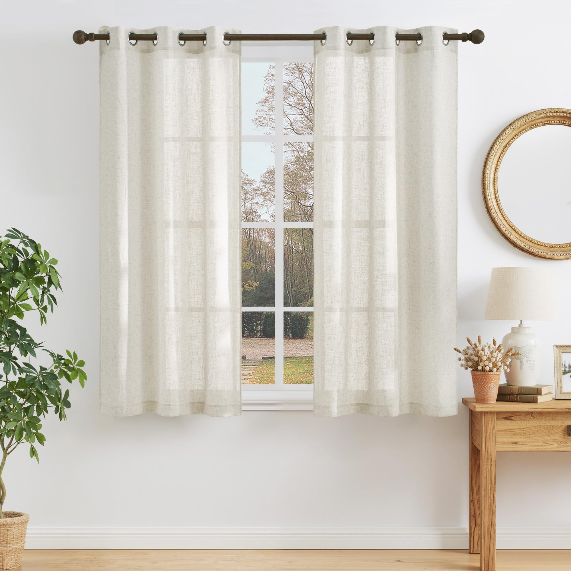 NICETOWN Semi Sheer Linen Curtains for Bedroom 84 inches Long, Grommet Privacy Vertical Farmhouse Window with Light Filtering for Living Room, Natural, W52 x L84, 2 Pieces