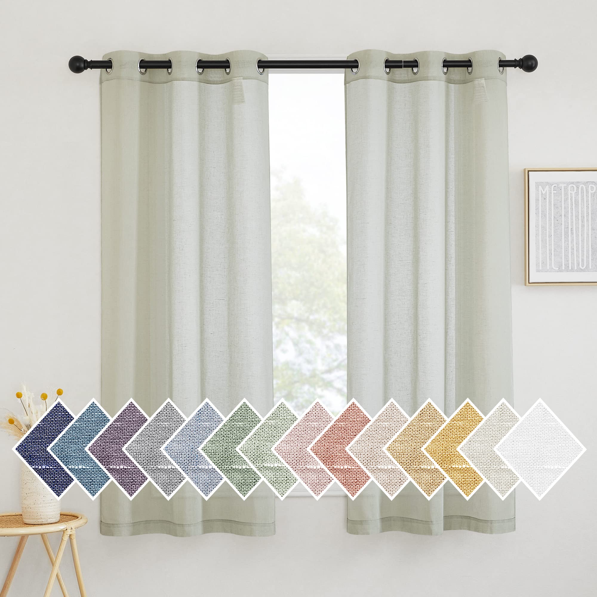 NICETOWN Semi Sheer Linen Curtains for Bedroom 84 inches Long, Grommet Privacy Vertical Farmhouse Window with Light Filtering for Living Room, Natural, W52 x L84, 2 Pieces