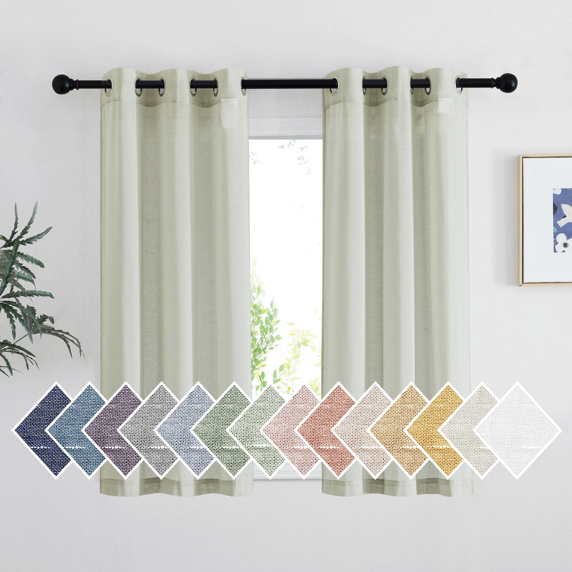 NICETOWN Semi Sheer Linen Curtains for Bedroom 84 inches Long, Grommet Privacy Vertical Farmhouse Window with Light Filtering for Living Room, Natural, W52 x L84, 2 Pieces