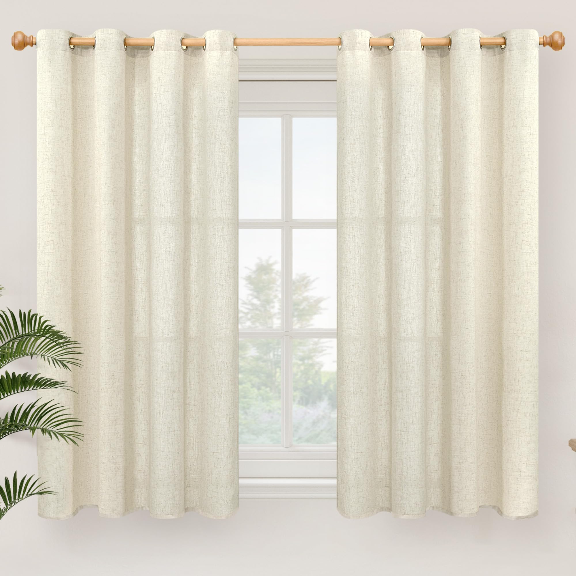 YoungsTex Linen Semi Sheer Curtains 63 Inch Length 2 Panels for Living Room - Light Filtering Drapes with Bronze Grommet Beige Window Treatments for Country Office Bedroom, 52 X 63 Inch