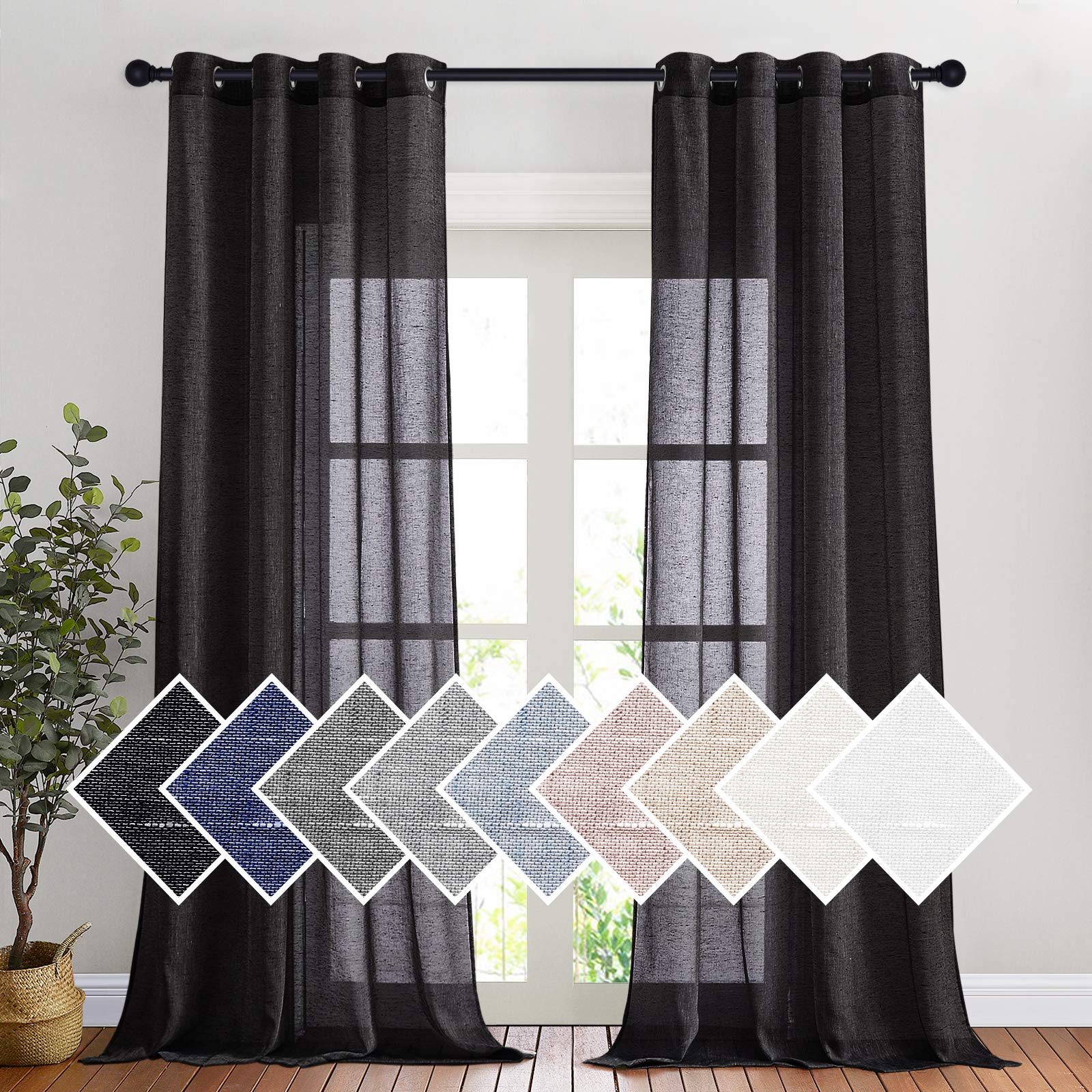 NICETOWN Semi Sheer Linen Curtains for Bedroom 84 inches Long, Grommet Privacy Vertical Farmhouse Window with Light Filtering for Living Room, Natural, W52 x L84, 2 Pieces