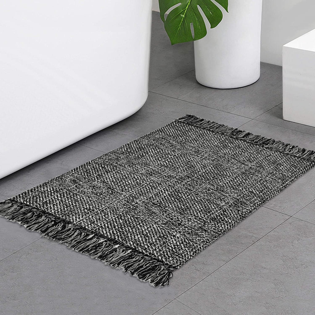 Collive 4x6 Area Rug, Natural/Black Woven Cotton Washable Modern Bedroom Rugs, Boho Dining Room Door Rug Carpet with Tassel for Living Room Nursery Room Office, Outdoor Rug for Patio Hallway Decor