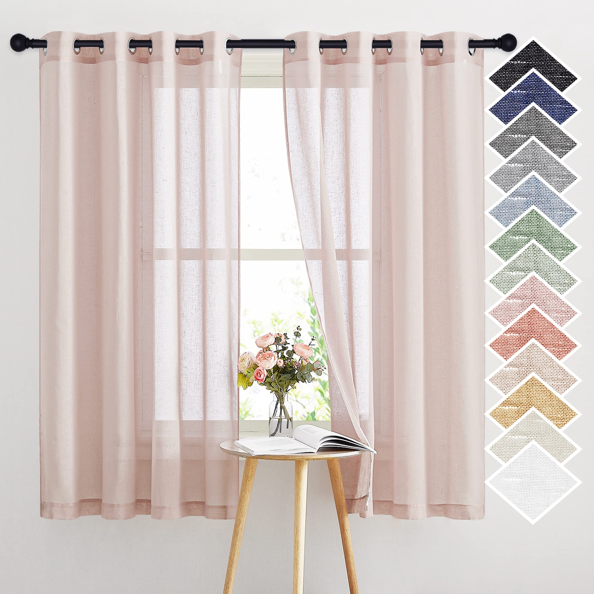 NICETOWN Semi Sheer Linen Curtains for Bedroom 84 inches Long, Grommet Privacy Vertical Farmhouse Window with Light Filtering for Living Room, Natural, W52 x L84, 2 Pieces