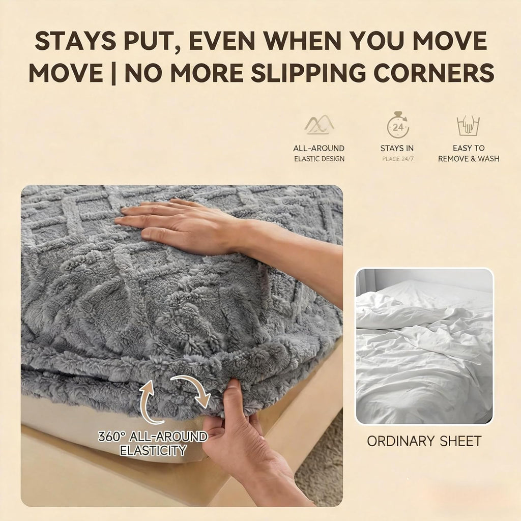 1pc Jacquard Plush Fitted Sheet, Thickened Non-Slip Fleece Bed Cover, Cozy Soft Filling, Ideal for Fall & Winter, Suitable for Bedrooms & Hotel Rooms,Pillowcases Not Included(Gray,35.4" x 78.7")
